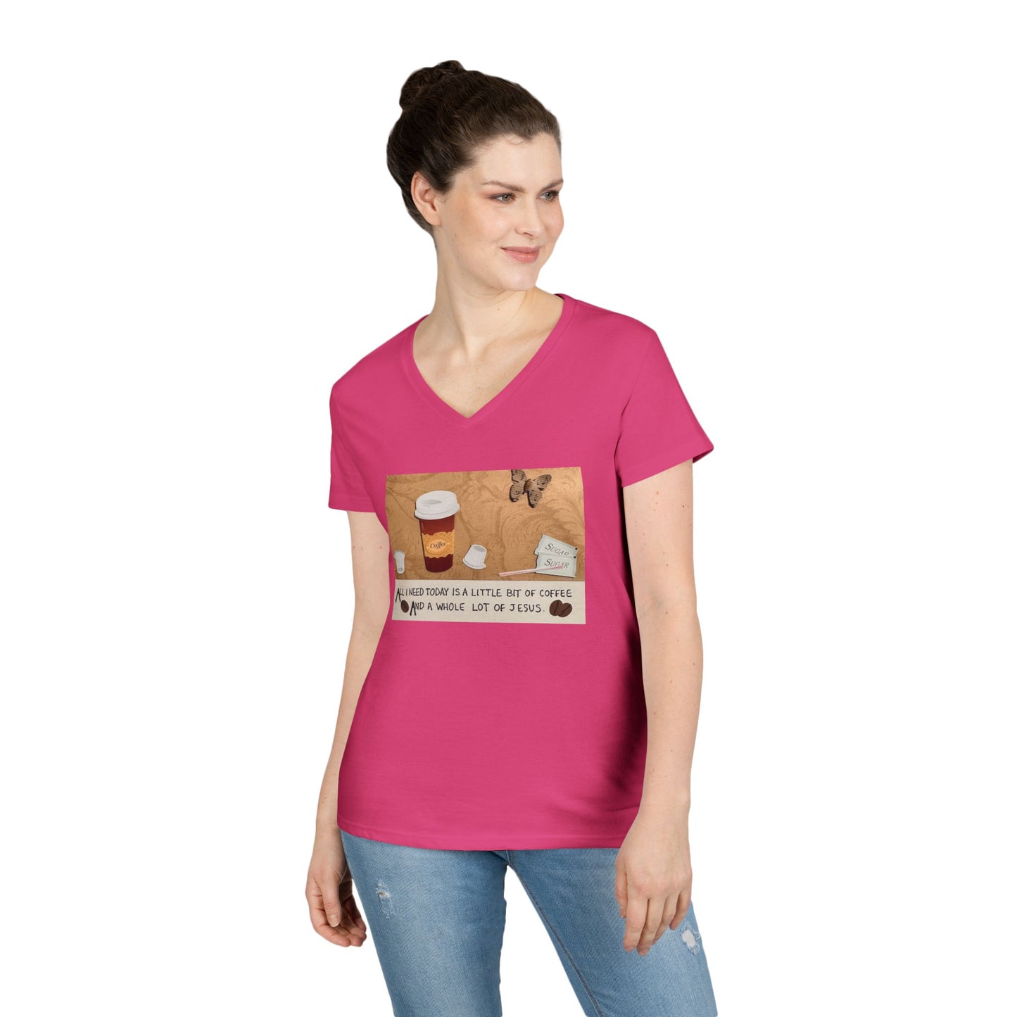 Coffee & Jesus V-Neck T-Shirt for Women