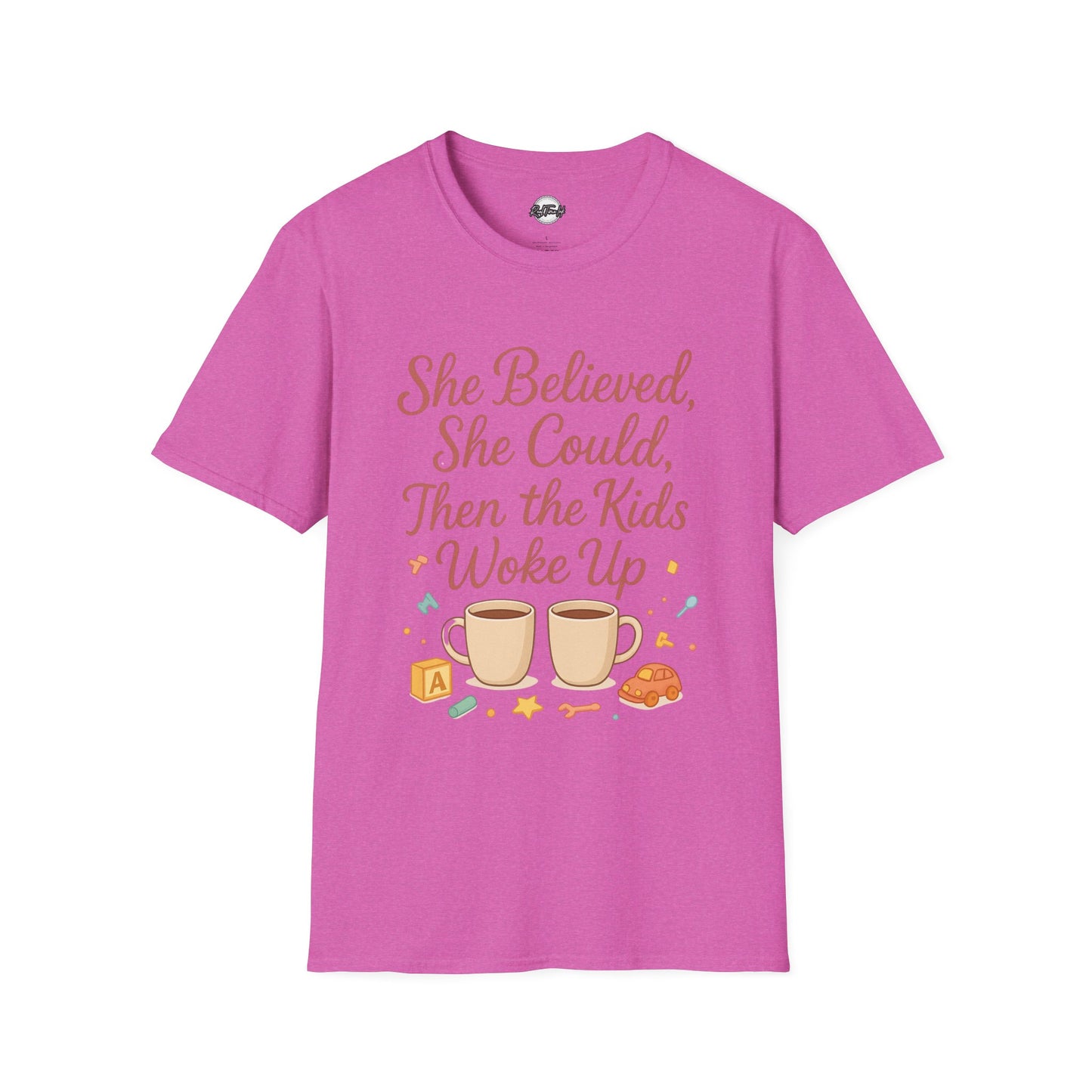 Inspirational Mom T-Shirt - "She Believed, She Could, Then the Kids Woke Up"