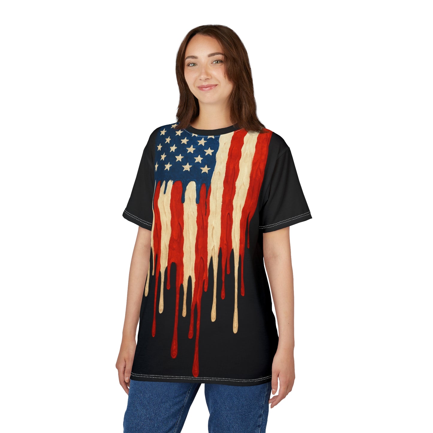 Patriotic Drip Tee | Unisex Cut & Sew T-Shirt, American Flag Design, Unique Graphic Tee, Summer Style, Independence Day Shirt