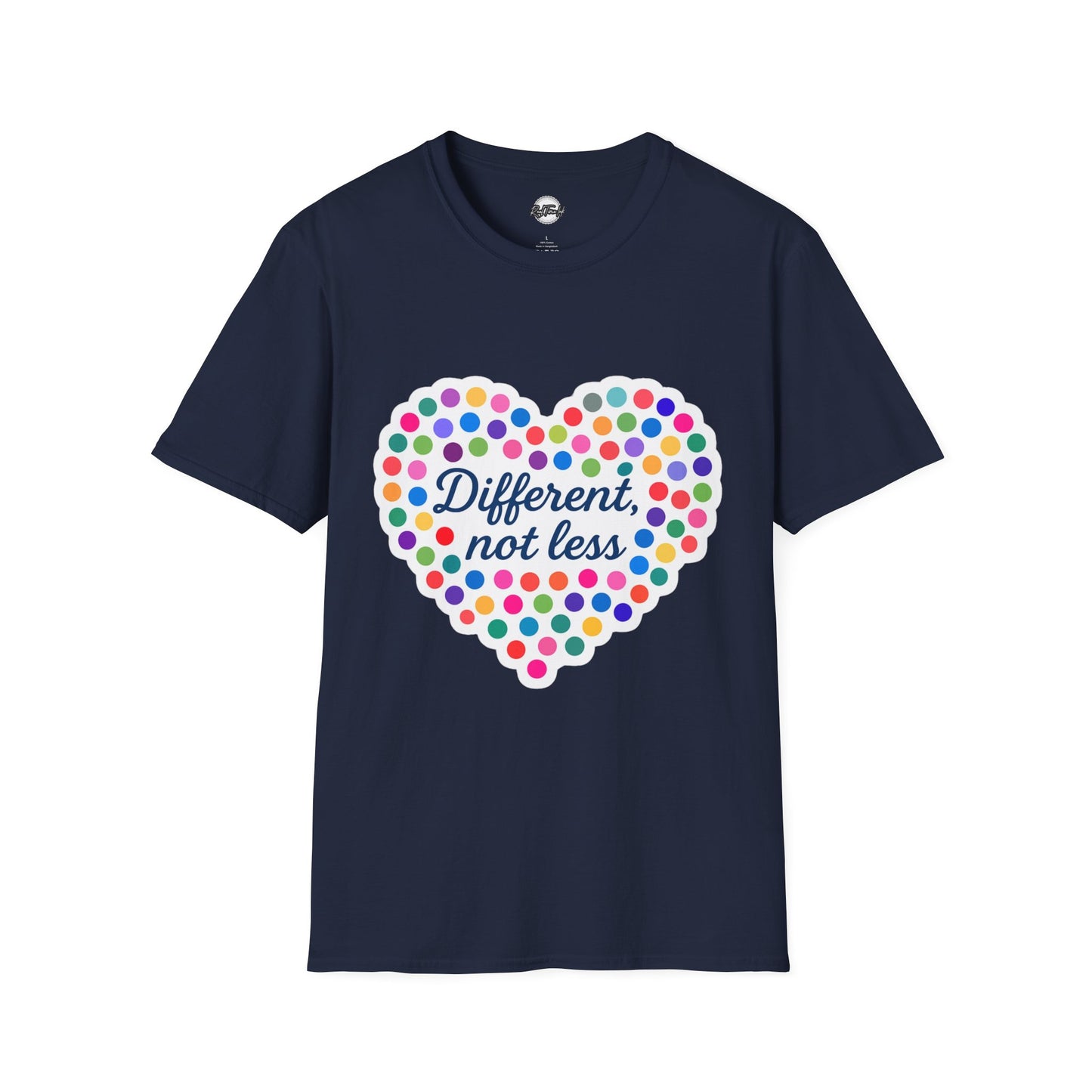 Unisex Softstyle T-Shirt - "Different, Not Less" Colorful Heart Design