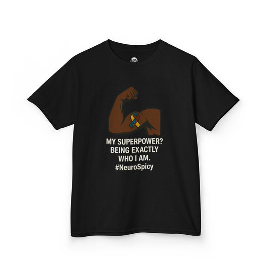 Kids Autism Heavy Cotton™ Tee - 'My Superpower? Being Exactly Who I Am' - NeuroSpicy Tee