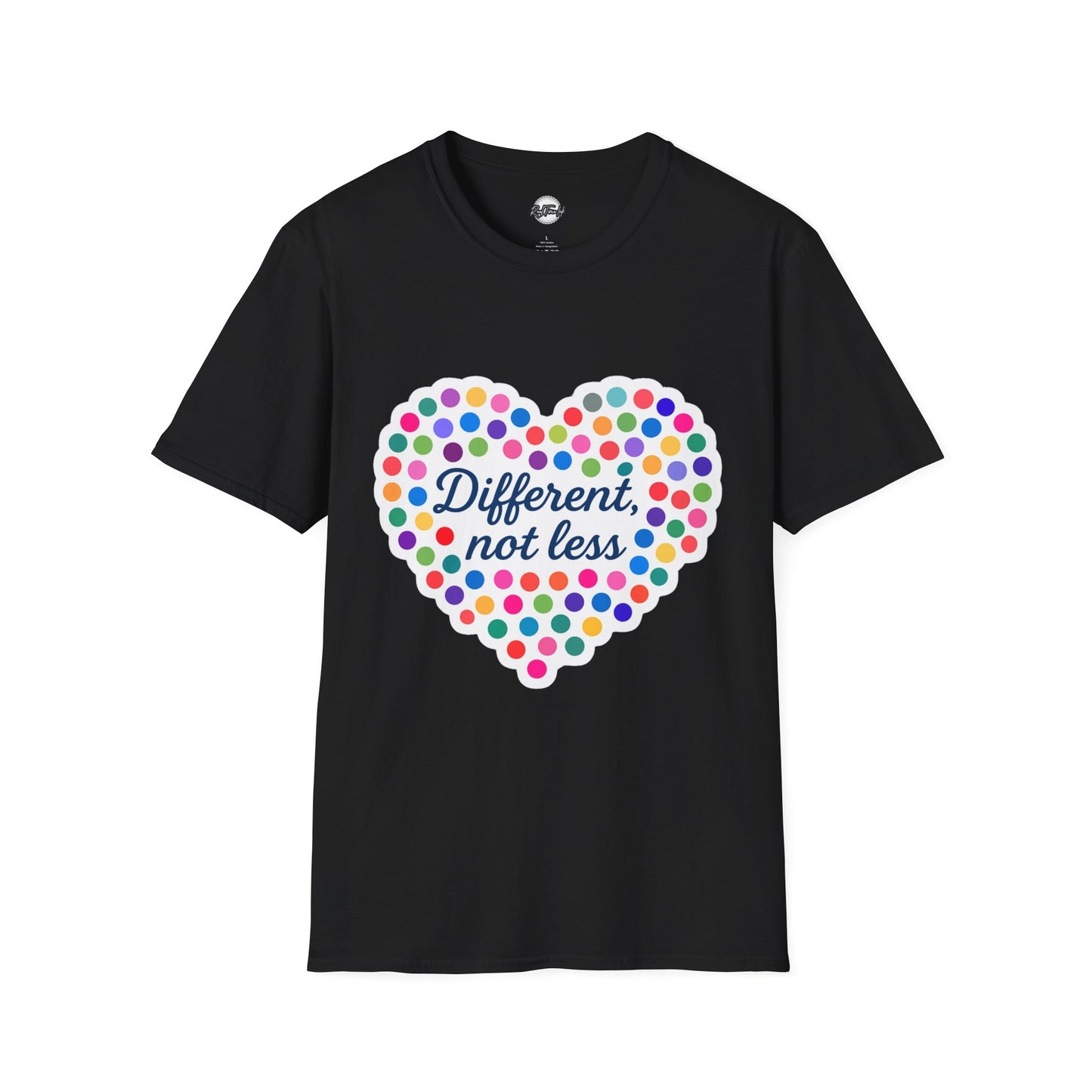 Unisex Softstyle T-Shirt - "Different, Not Less" Colorful Heart Design