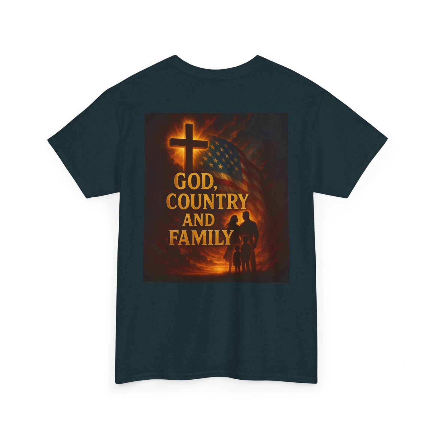 Patriotic Unisex Heavy Cotton Tee - God Country Family, Independence Day Shirt, Veteran Gift, Family Gathering Tee, Fourth of July Clothing