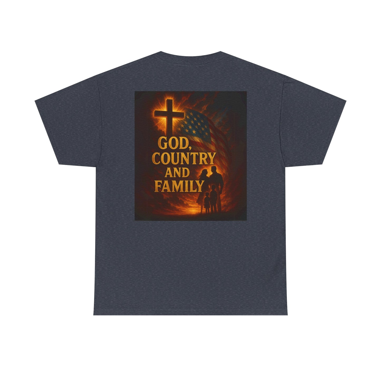 Patriotic Unisex Heavy Cotton Tee - God Country Family, Independence Day Shirt, Veteran Gift, Family Gathering Tee, Fourth of July Clothing