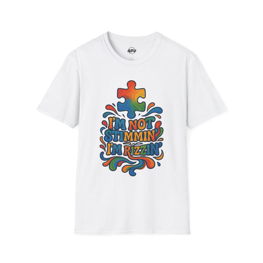 Colorful Puzzle Design T-Shirt - "I'm Not Stimming, I'm Rizzin'"