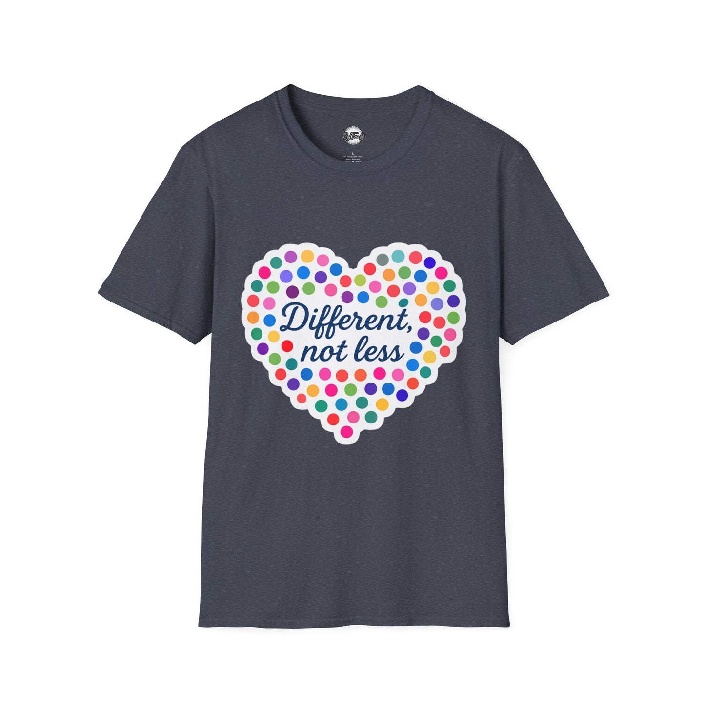 Unisex Softstyle T-Shirt - "Different, Not Less" Colorful Heart Design