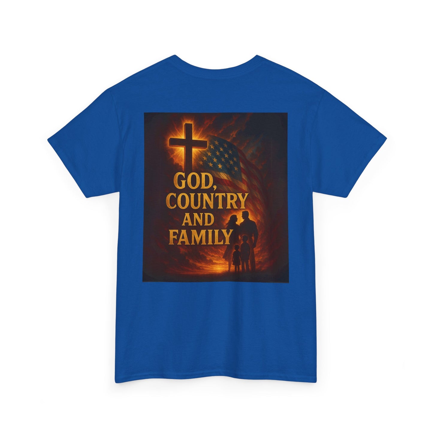 Patriotic Unisex Heavy Cotton Tee - God Country Family, Independence Day Shirt, Veteran Gift, Family Gathering Tee, Fourth of July Clothing