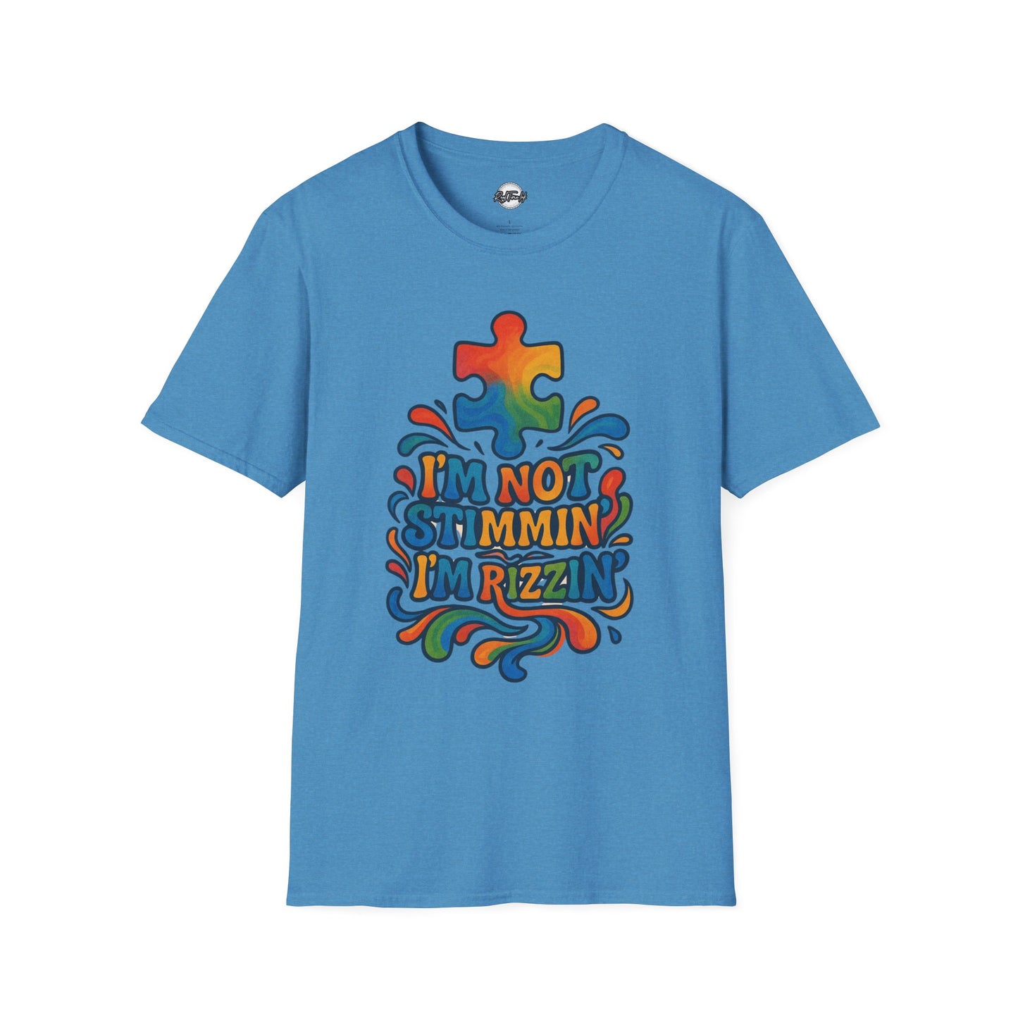 Colorful Puzzle Design T-Shirt - "I'm Not Stimming, I'm Rizzin'"