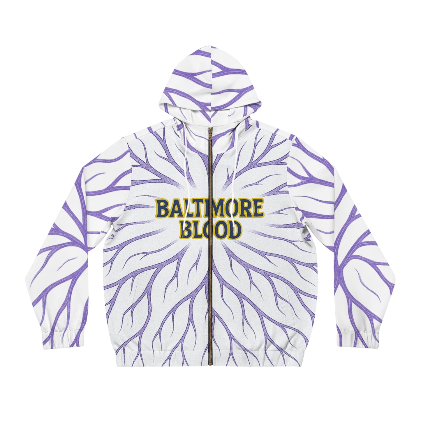 Baltimore Blood Roots Full-Zip Hoodie, Unique Urban Style, Great for Gifts, Casual Wear, Cozy Layering, Perfect for All Seasons