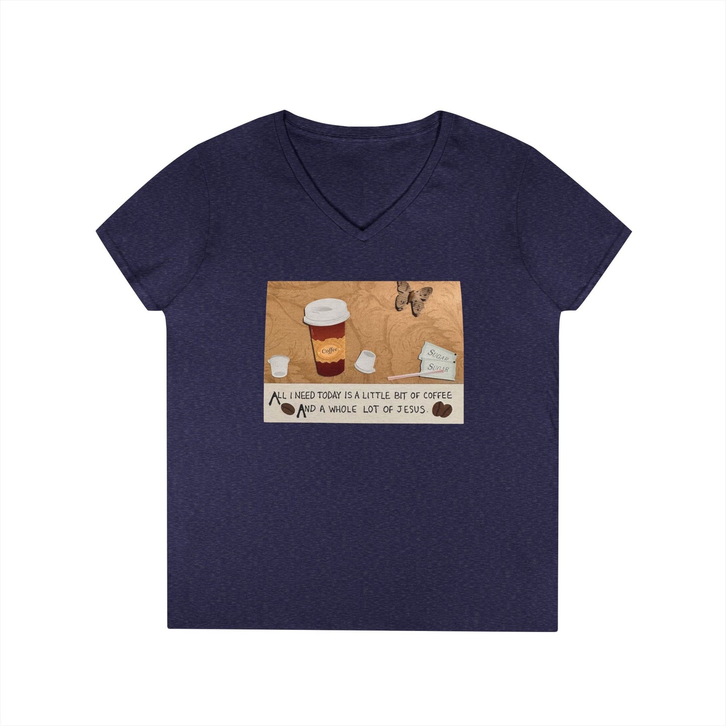 Coffee & Jesus V-Neck T-Shirt for Women