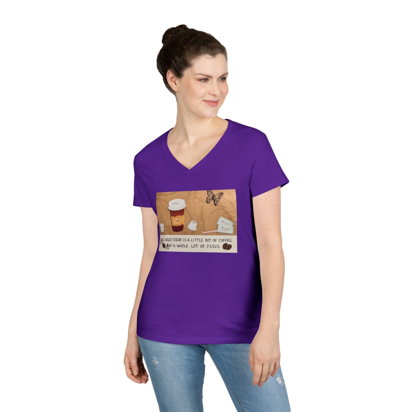 Coffee & Jesus V-Neck T-Shirt for Women