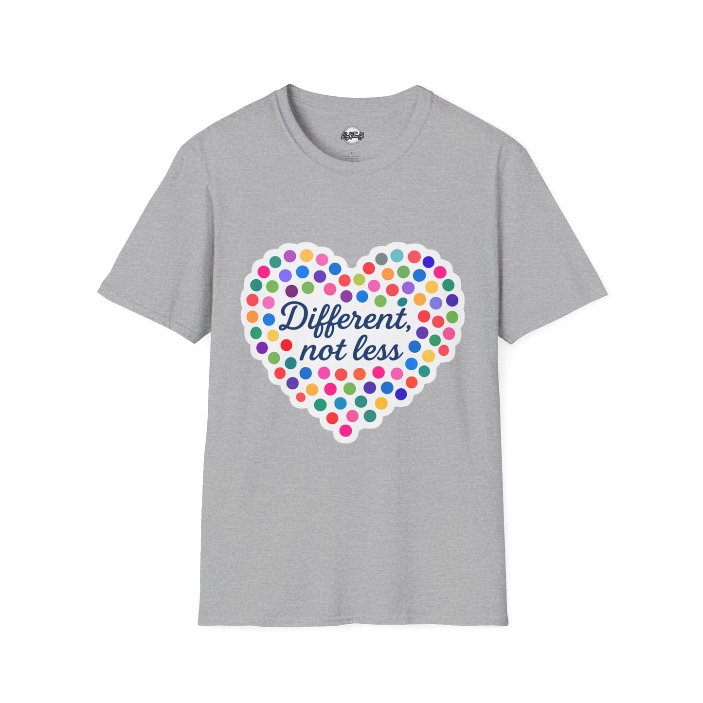 Unisex Softstyle T-Shirt - "Different, Not Less" Colorful Heart Design
