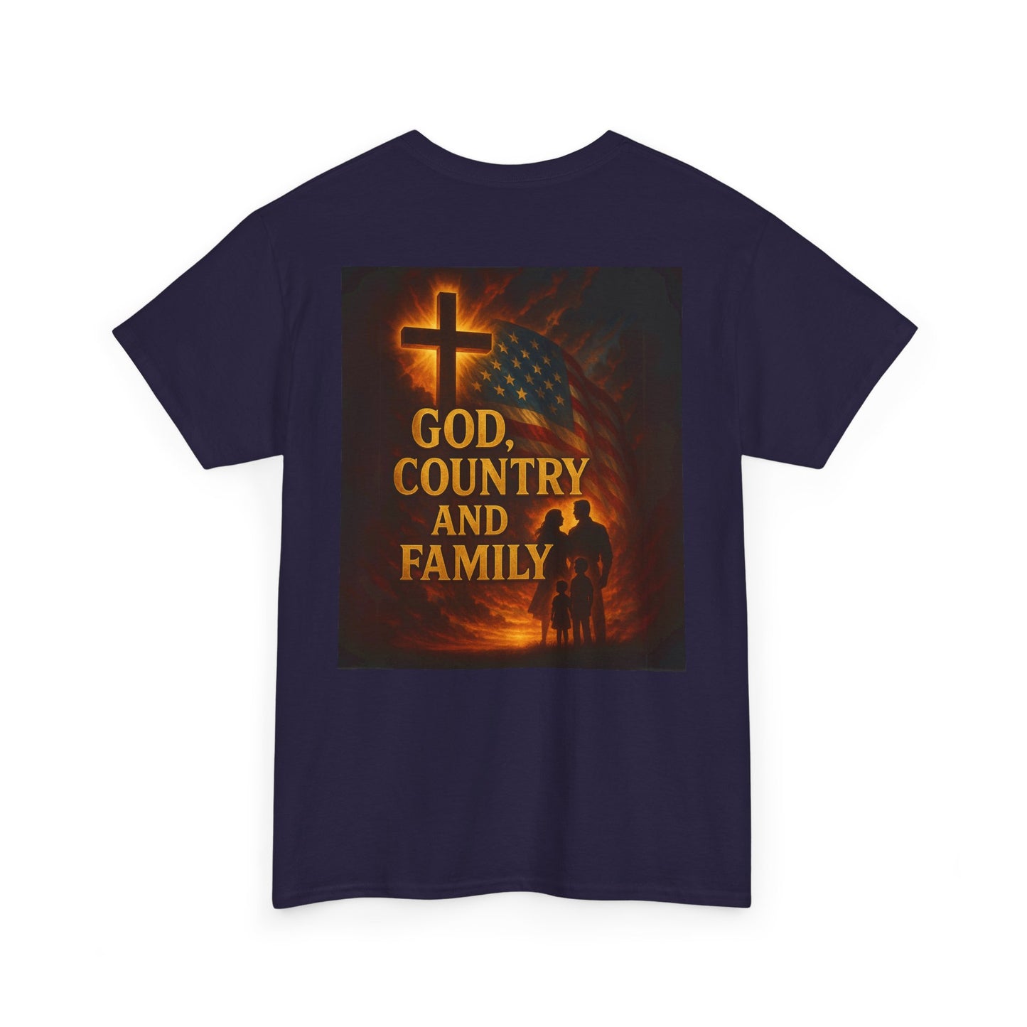 Patriotic Unisex Heavy Cotton Tee - God Country Family, Independence Day Shirt, Veteran Gift, Family Gathering Tee, Fourth of July Clothing