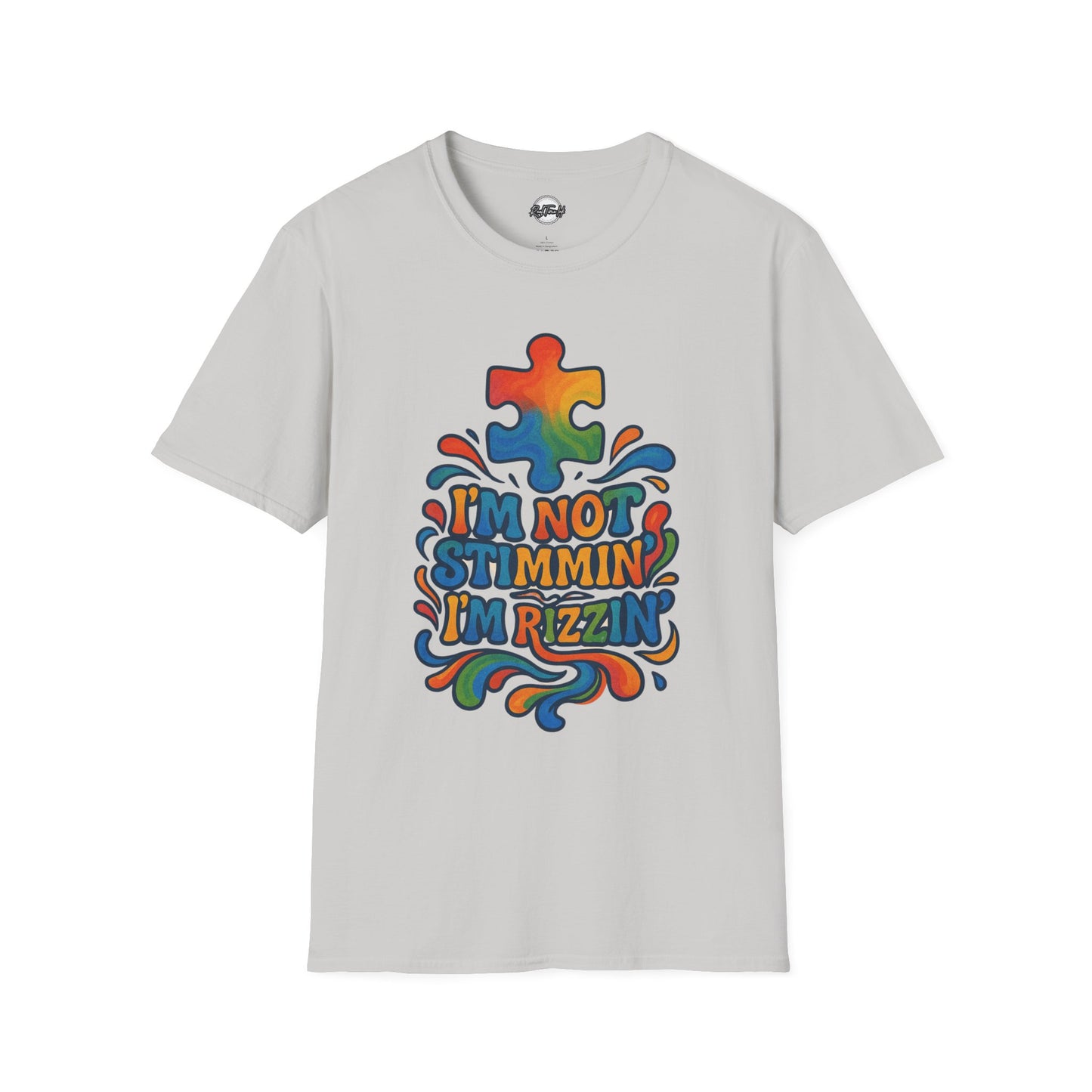 Colorful Puzzle Design T-Shirt - "I'm Not Stimming, I'm Rizzin'"
