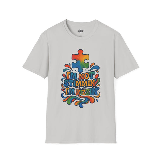 Colorful Puzzle Design T-Shirt - "I'm Not Stimming, I'm Rizzin'"