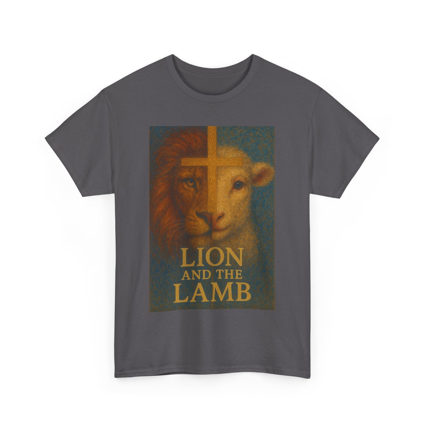 Lion and the Lamb Unisex Heavy Cotton Tee - Spiritual Symbolism Shirt for Faith and Inspiration