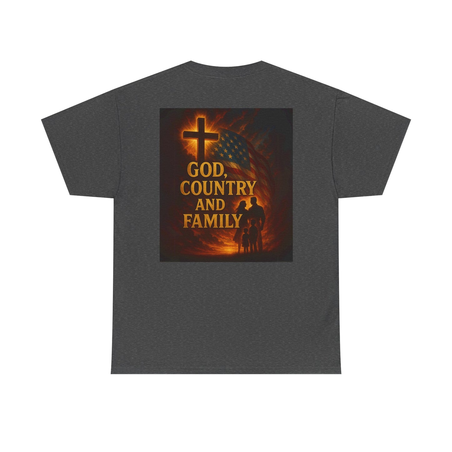 Patriotic Unisex Heavy Cotton Tee - God Country Family, Independence Day Shirt, Veteran Gift, Family Gathering Tee, Fourth of July Clothing