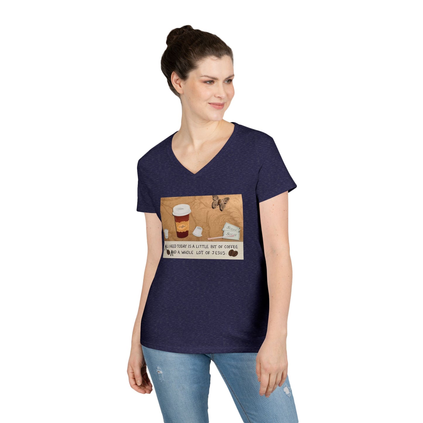 Coffee & Jesus V-Neck T-Shirt for Women