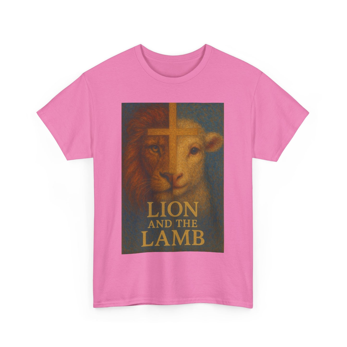 Lion and the Lamb Unisex Heavy Cotton Tee - Spiritual Symbolism Shirt for Faith and Inspiration