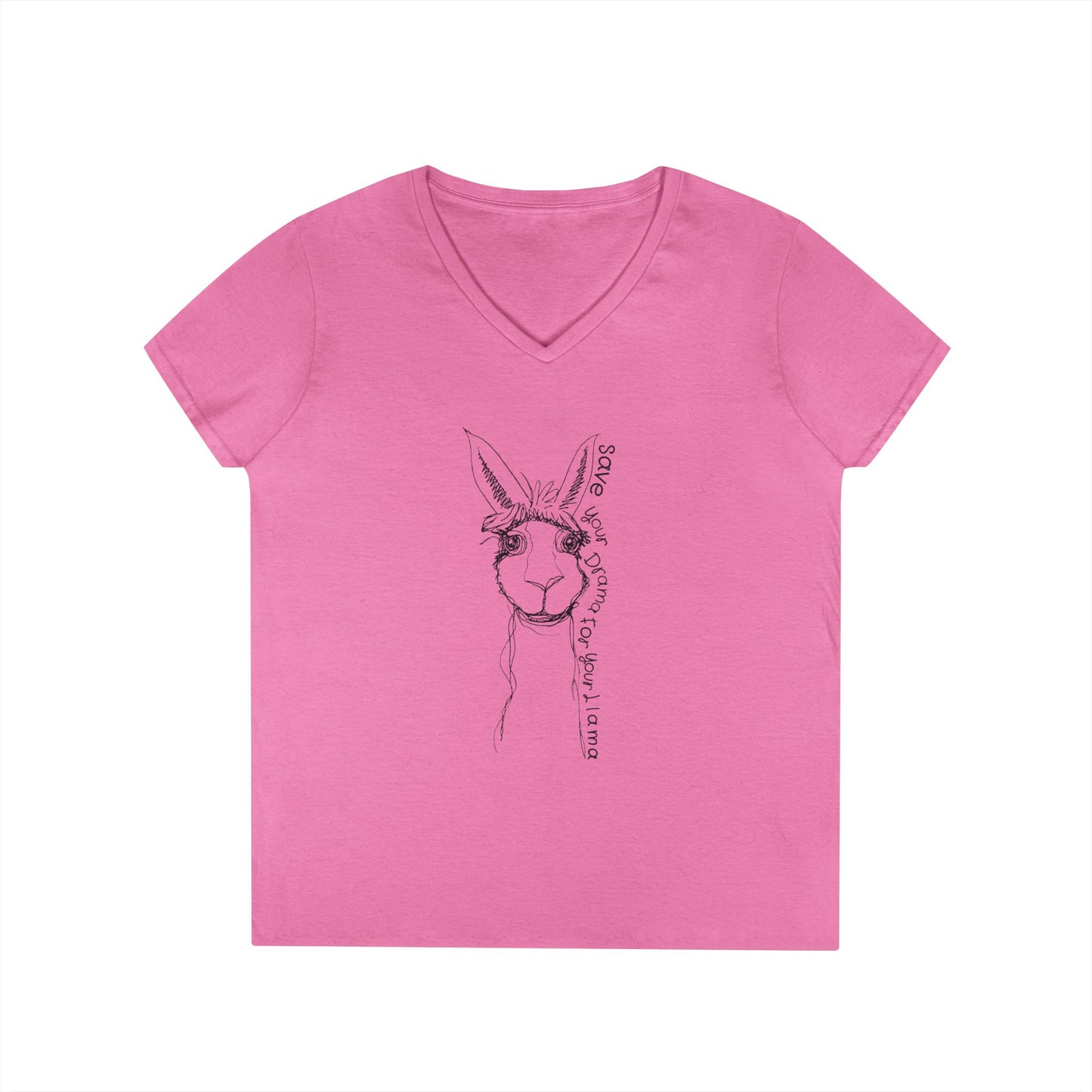 Llama Love V-Neck T-Shirt, Funny Animal Graphic Tee, Casual Outing Top, Gift for Animal Lovers, Unique Birthday Present, Cute Summer Apparel