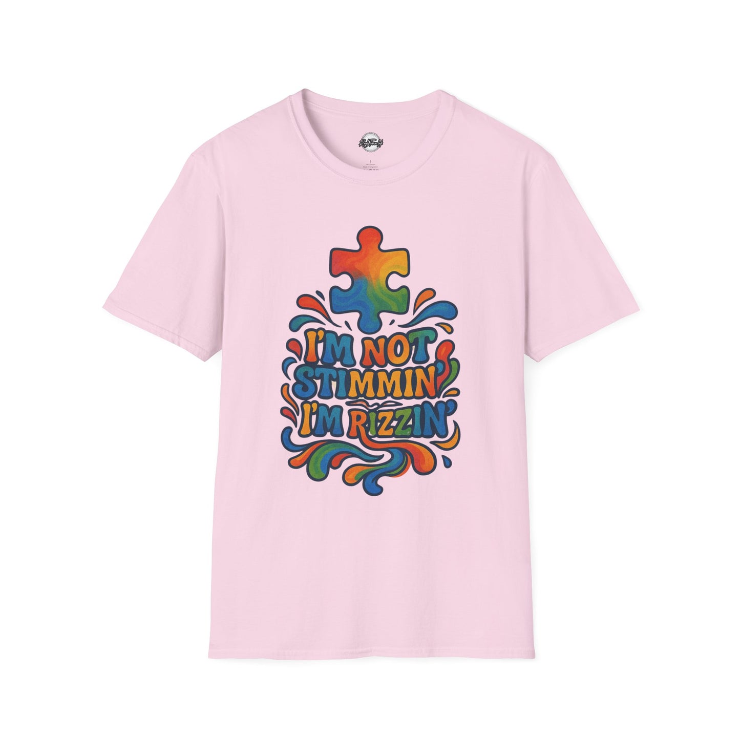 Colorful Puzzle Design T-Shirt - "I'm Not Stimming, I'm Rizzin'"