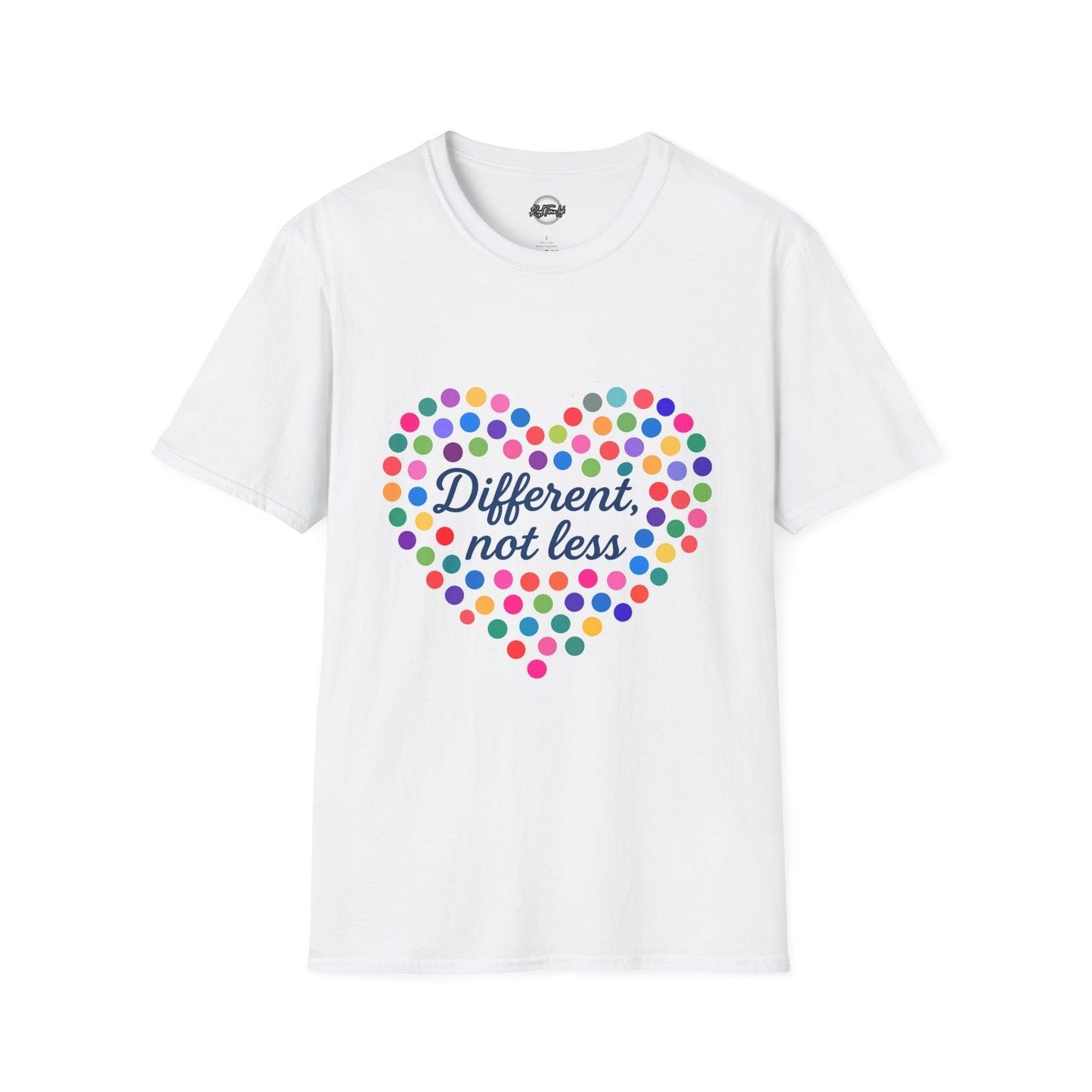 Unisex Softstyle T-Shirt - "Different, Not Less" Colorful Heart Design