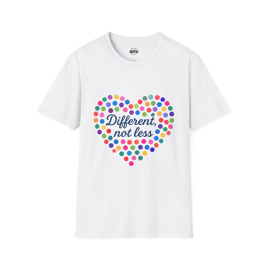 Unisex Softstyle T-Shirt - "Different, Not Less" Colorful Heart Design