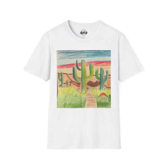 Desert Landscape Unisex Softstyle T-Shirt - Artistic Cactus Design