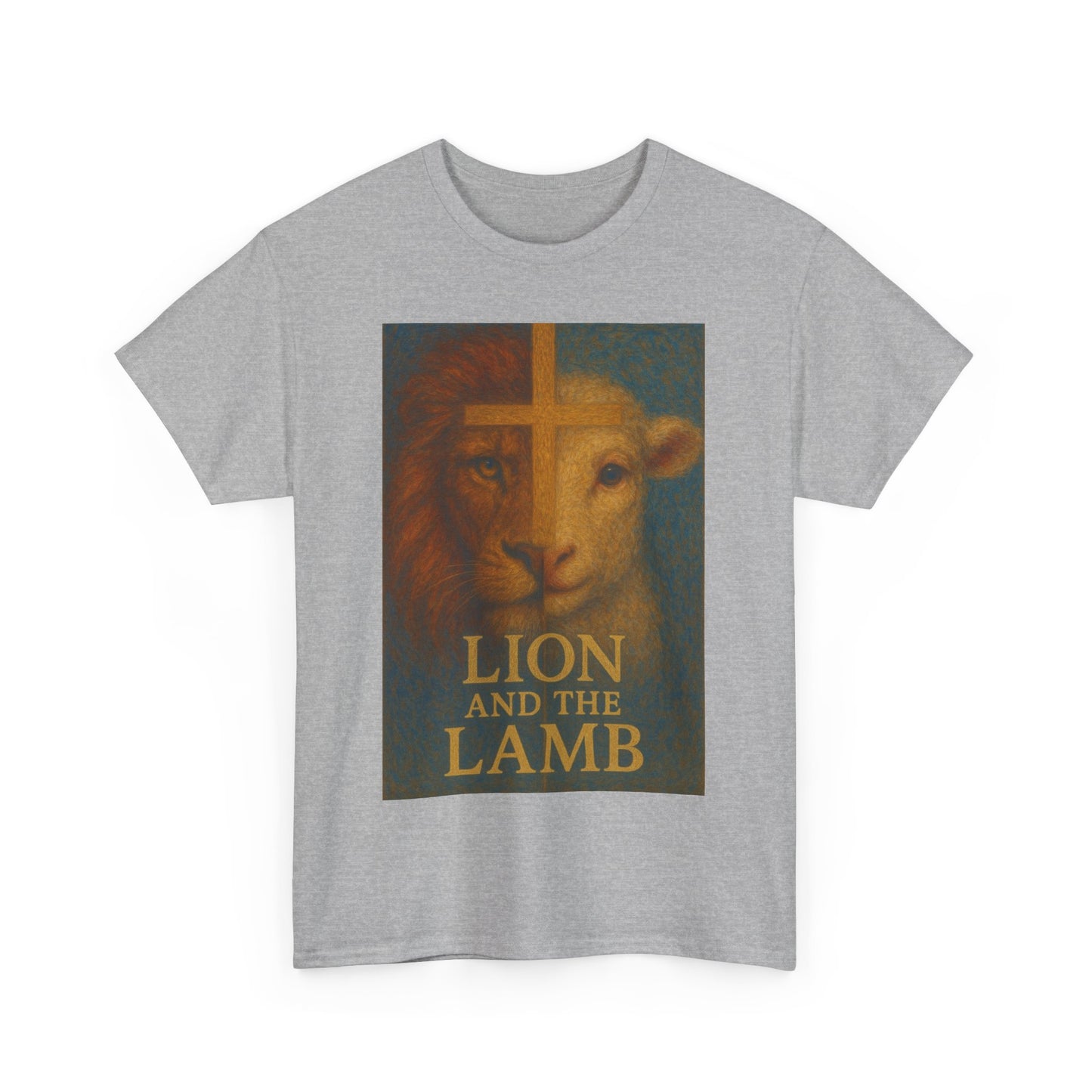 Lion and the Lamb Unisex Heavy Cotton Tee - Spiritual Symbolism Shirt for Faith and Inspiration