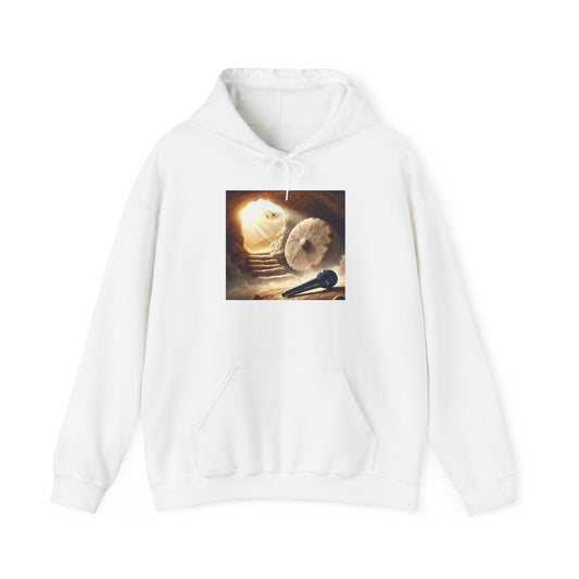 Hooded Sweatshirt Mic Drop in Jesus Tomb Design