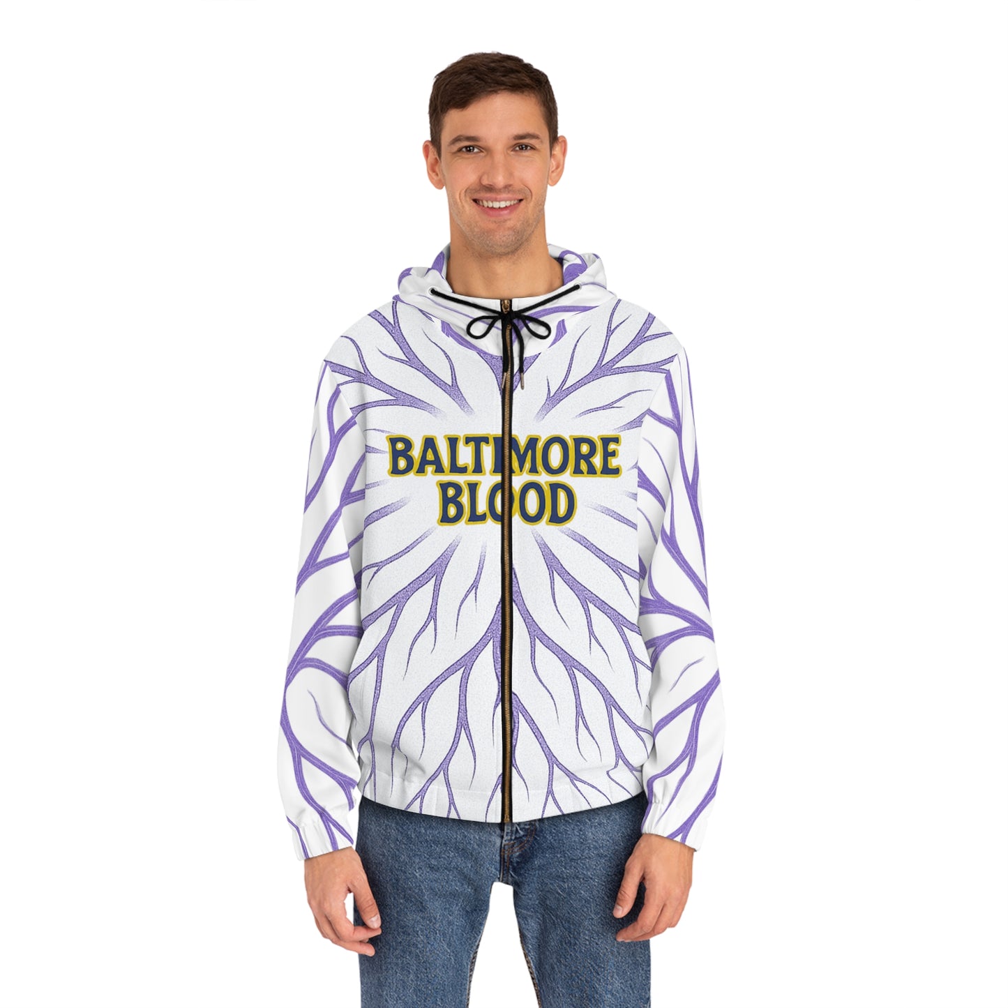 Baltimore Blood Roots Full-Zip Hoodie, Unique Urban Style, Great for Gifts, Casual Wear, Cozy Layering, Perfect for All Seasons
