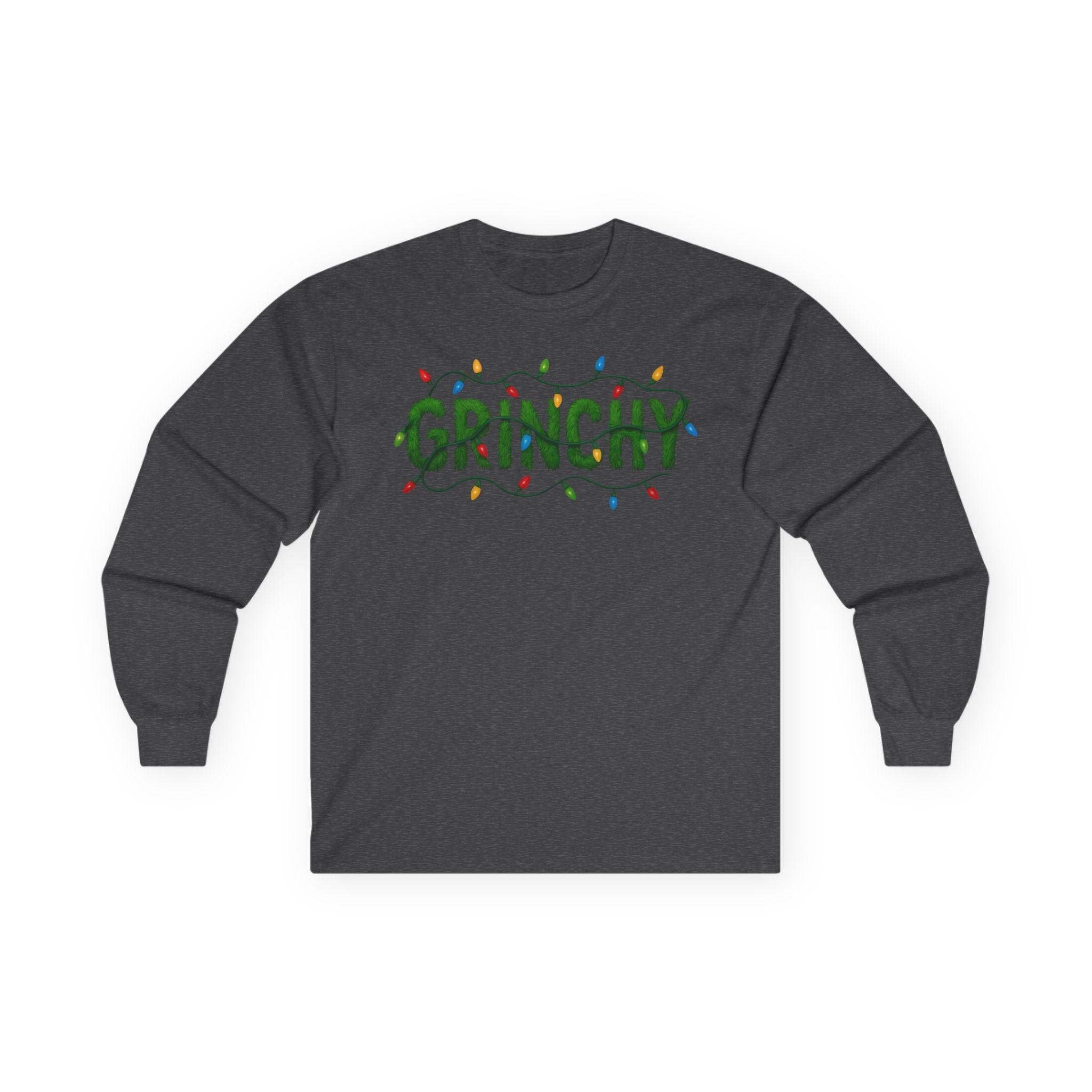 Grinchy Christmas Long Sleeve Tee — Holiday Lights Graphic