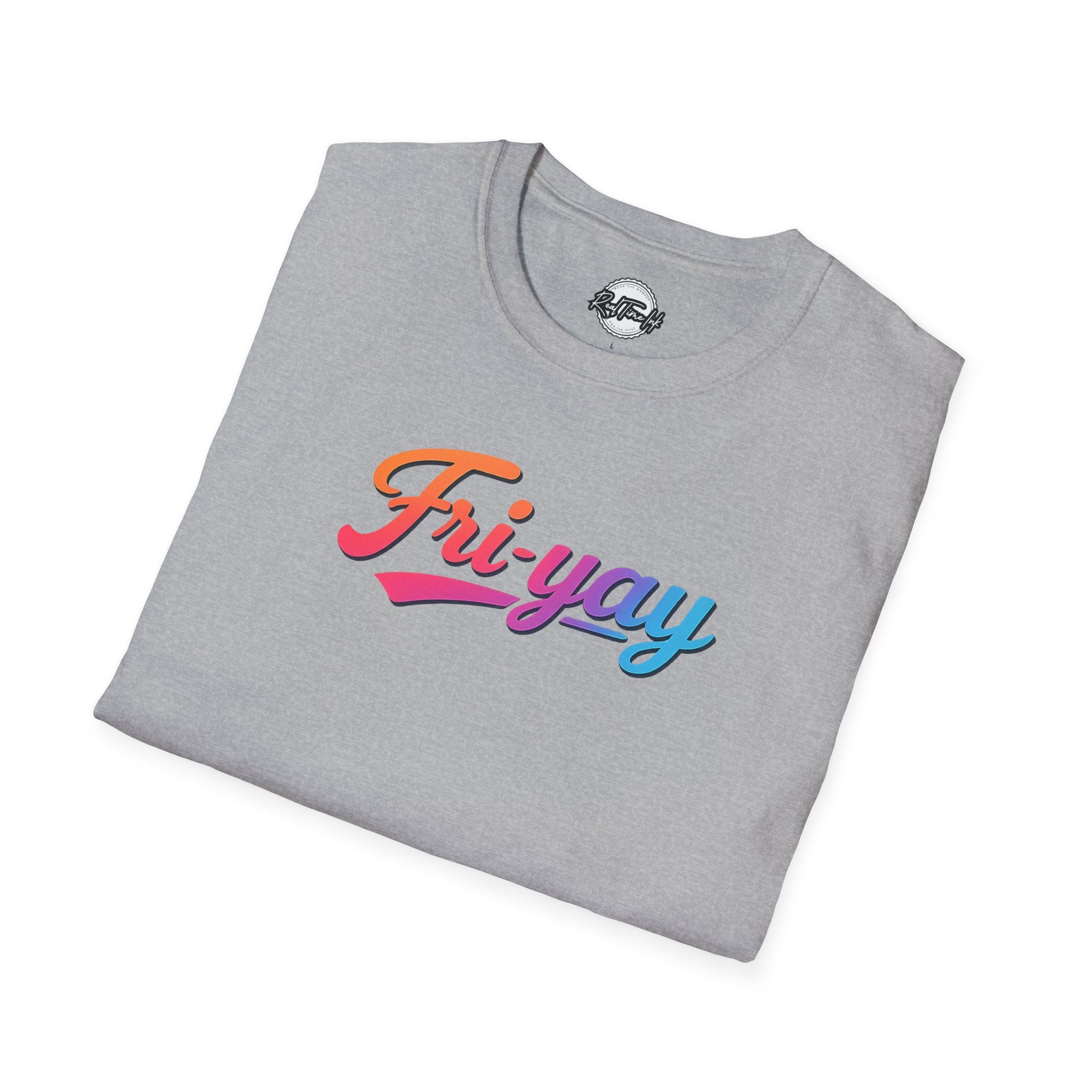 Fri-yay Graphic T-Shirt — Retro Rainbow Weekend Tee