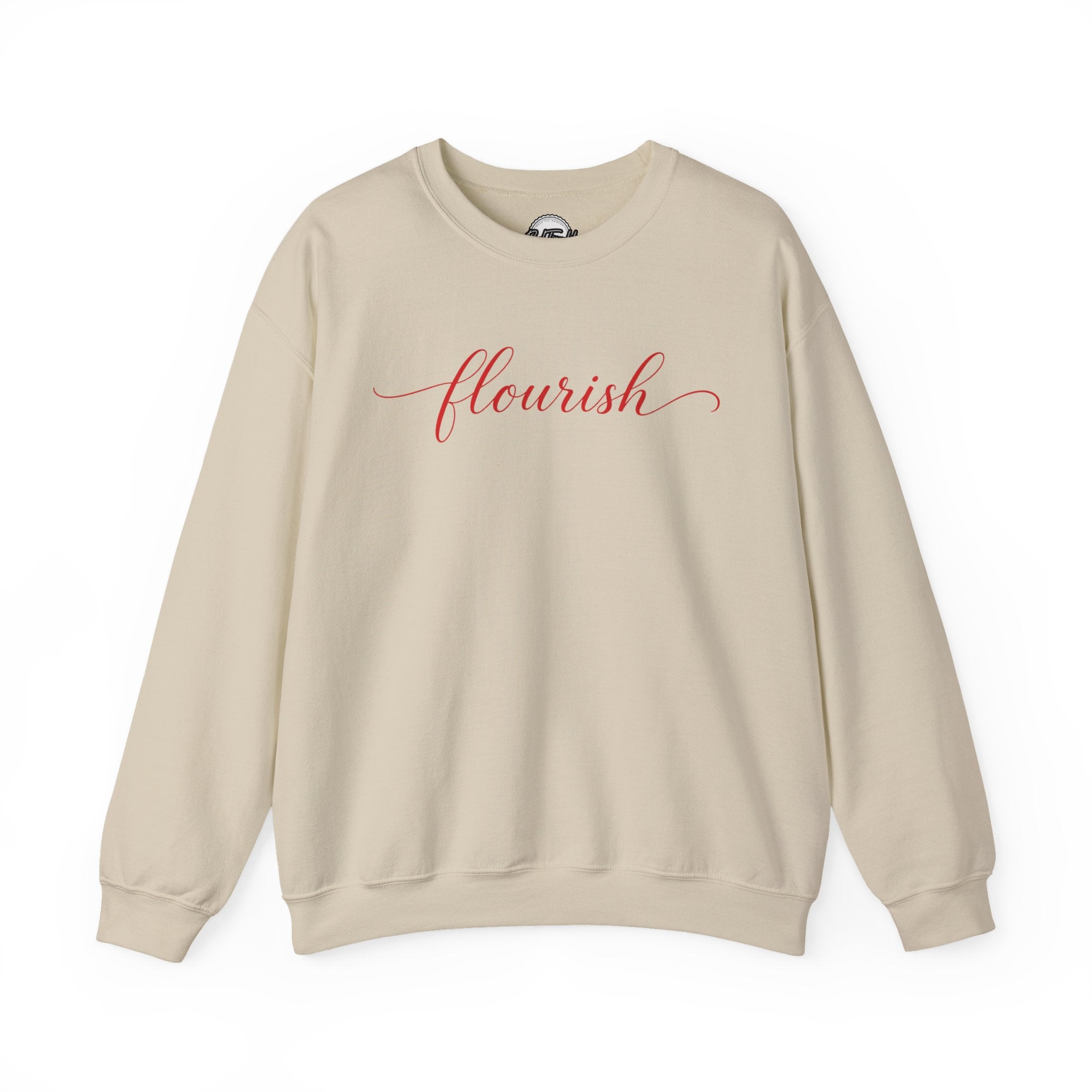 Flourish Motivational Crewneck Sweatshirt — Inspirational Pink Script Sweatshirt