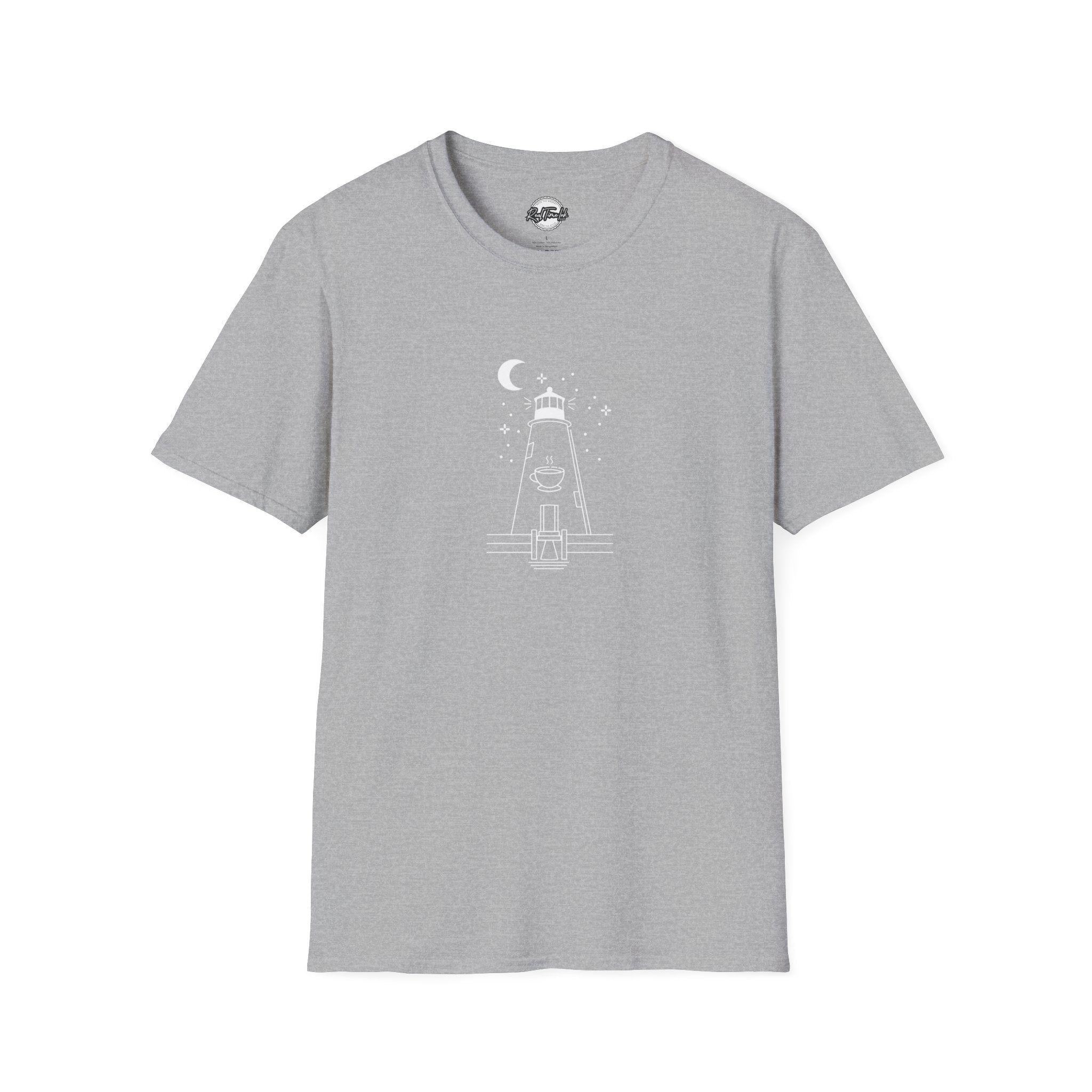 Concord Point Coffee T-Shirt — Minimalist Lighthouse Night Scene Graphic Tee