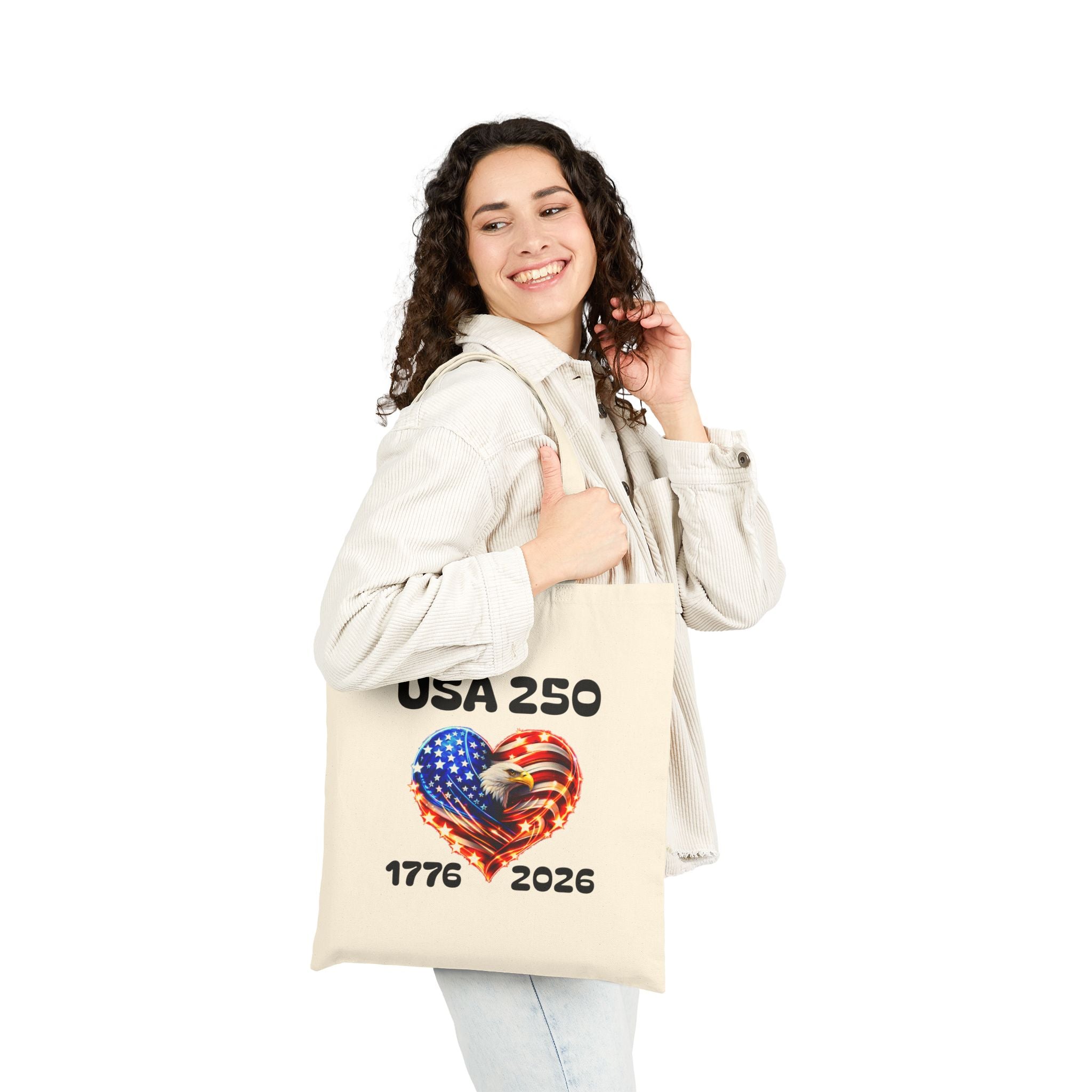 USA 250 Patriotic Tote Bag – 1776–2026 American Eagle Heart Canvas Tote | America 250 Anniversary Bag