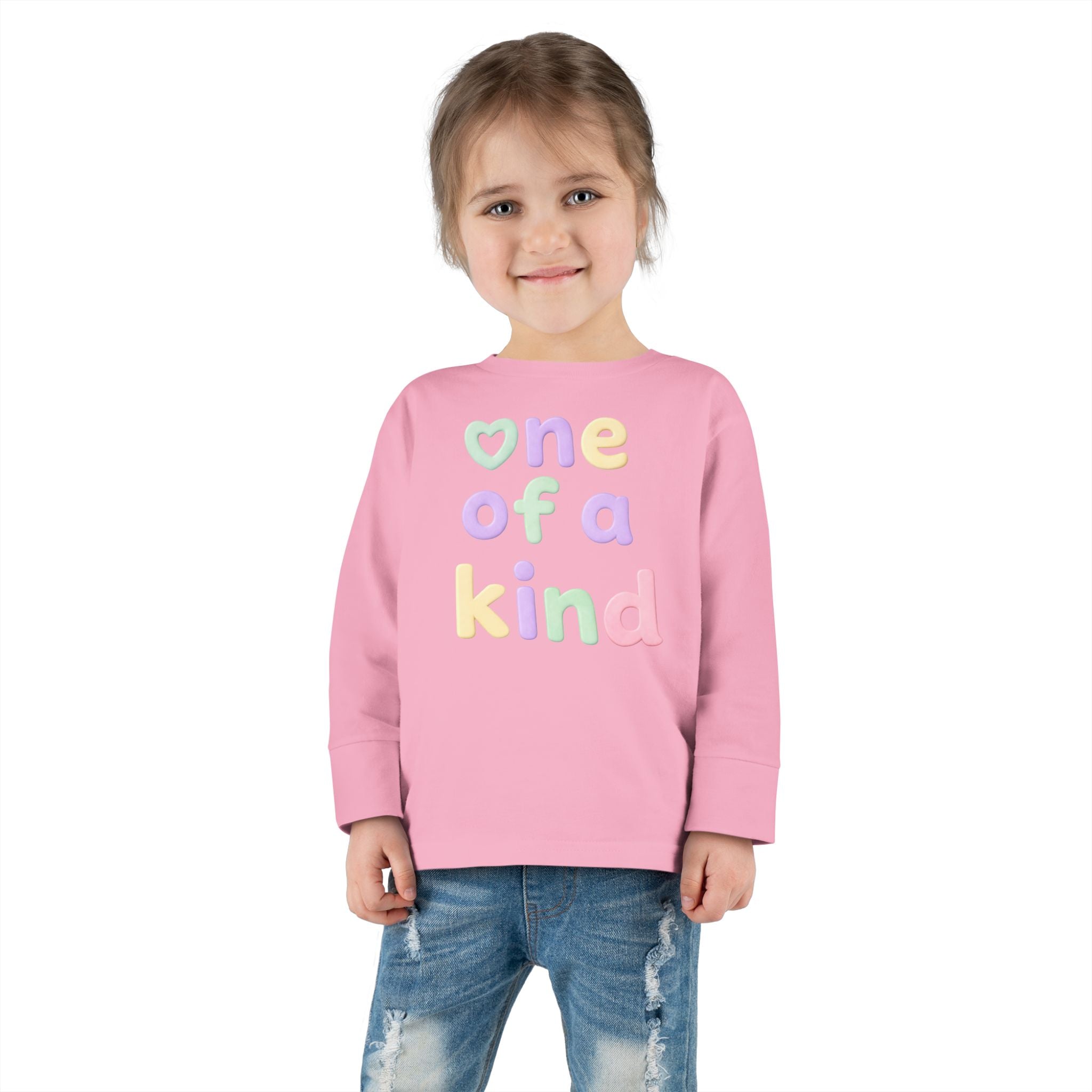 Toddler Long Sleeve Tee — "One of a Kind" Pastel Heart Graphic