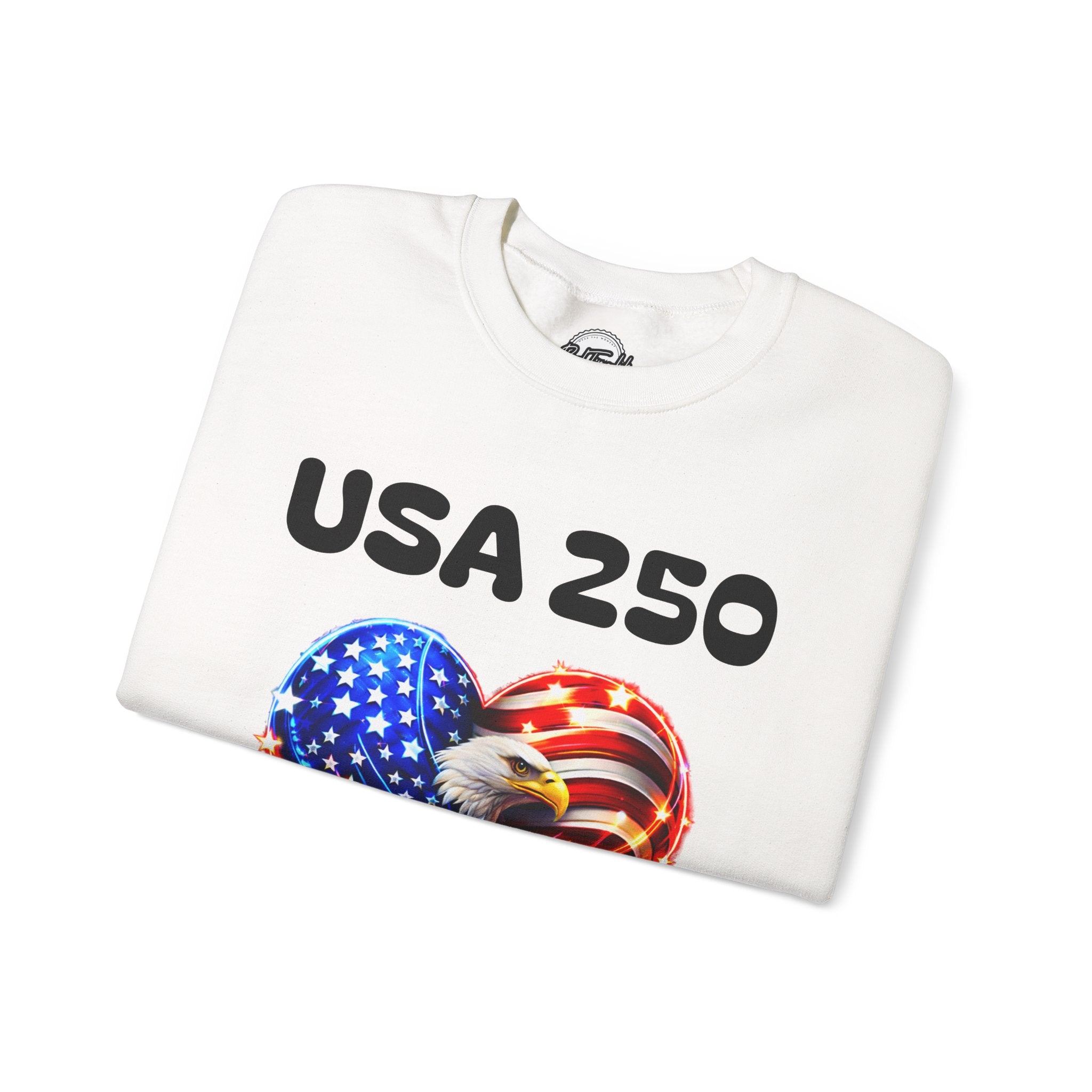 USA 250 Patriotic Crewneck Sweatshirt — American Flag Heart & Eagle Design