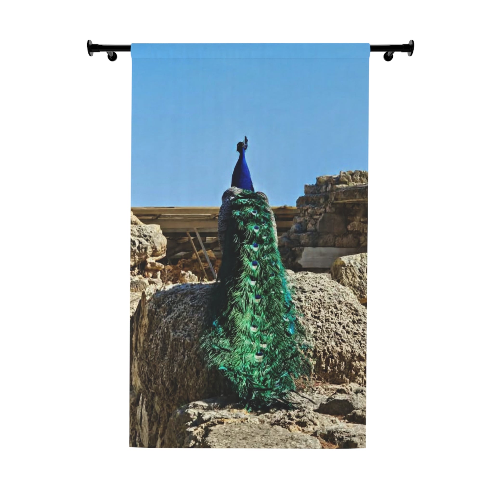 Peacock Print Window Curtain - Vibrant Blue & Green Nature Panel