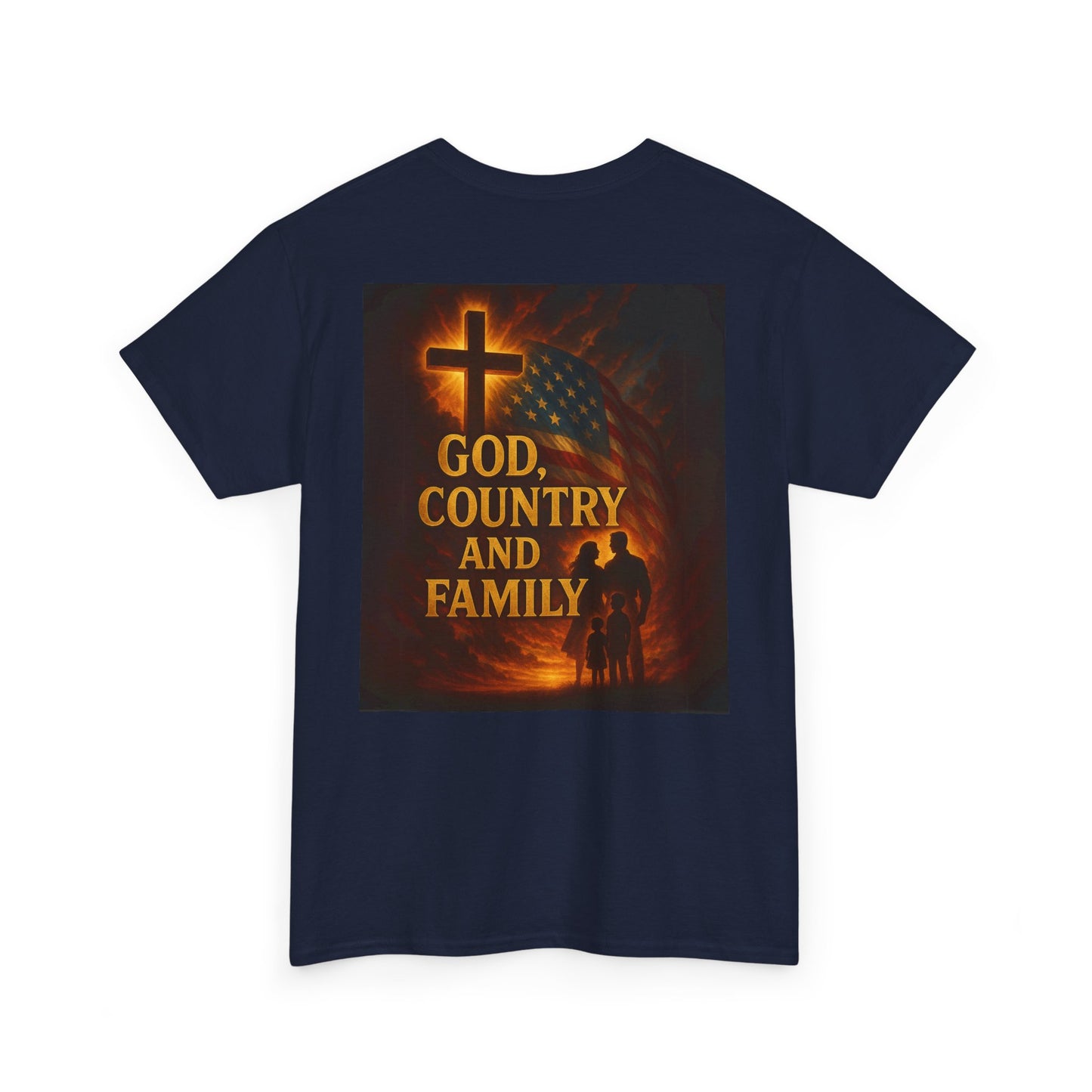 Patriotic Unisex Heavy Cotton Tee - God Country Family, Independence Day Shirt, Veteran Gift, Family Gathering Tee, Fourth of July Clothing
