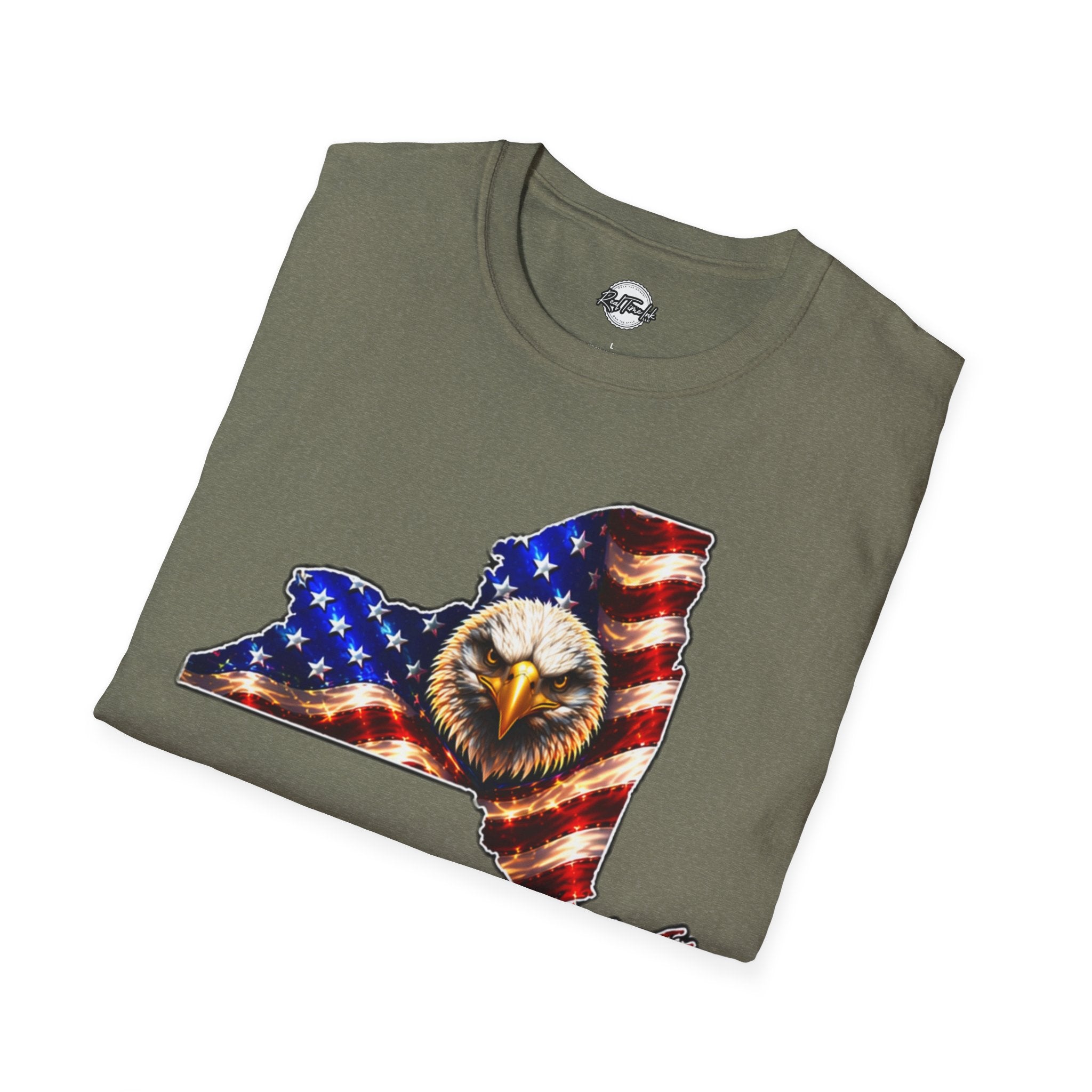 Patriotic New York State T-Shirt - American Flag Eagle Graphic
