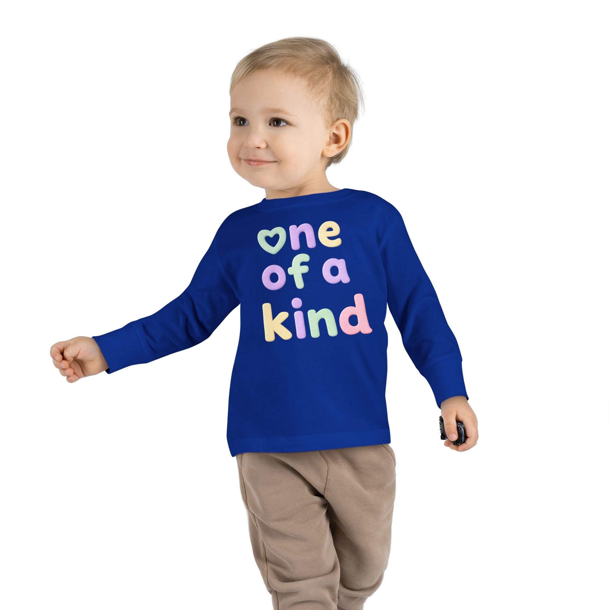 Toddler Long Sleeve Tee — "One of a Kind" Pastel Heart Graphic
