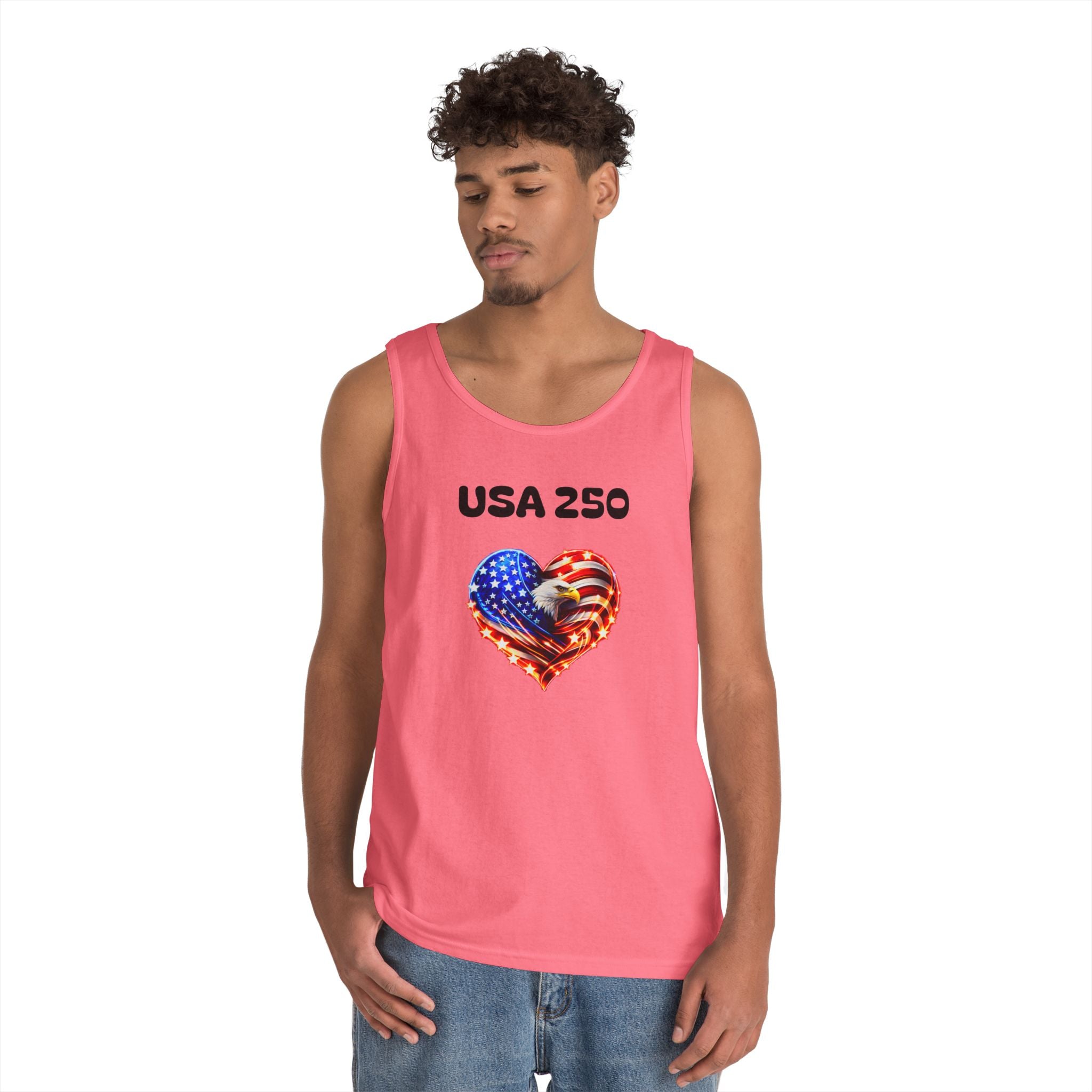 USA 250 Heart Tank Top — Patriotic American Flag Sleeveless Shirt