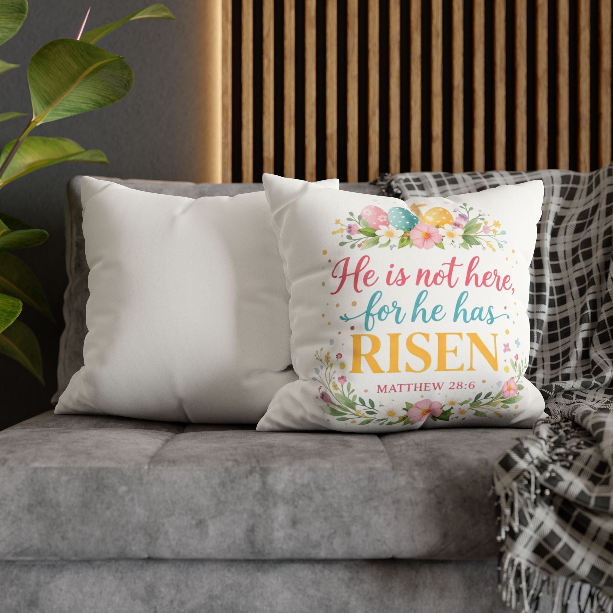 He Is Not Here for He Has Risen Pillowcase | Easter Scripture Decorative Pillow