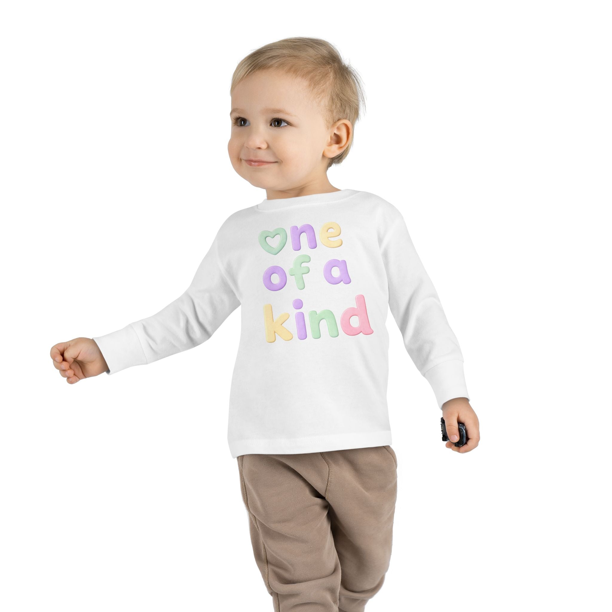 Toddler Long Sleeve Tee — "One of a Kind" Pastel Heart Graphic