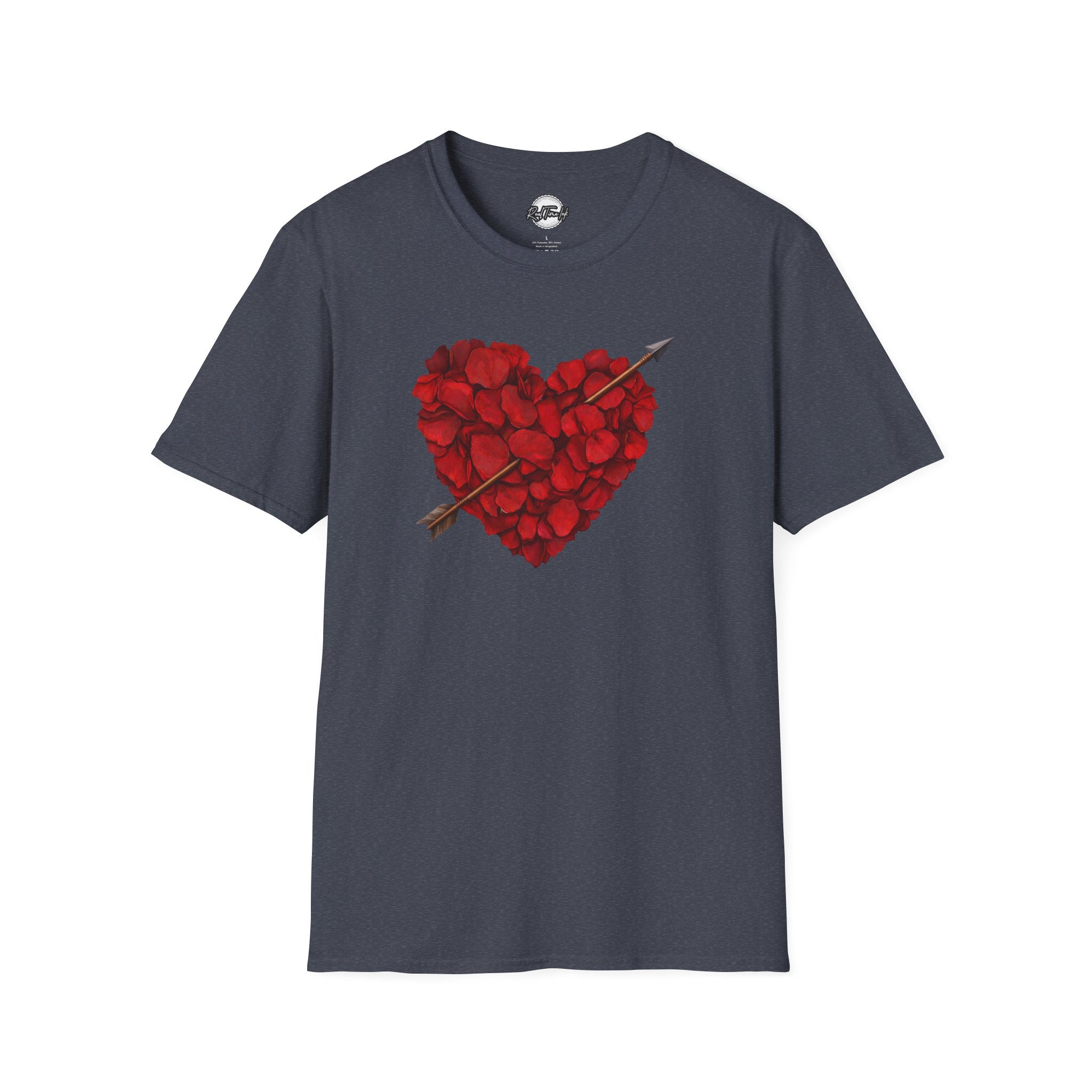 Rose Petal Heart T-Shirt — Arrowed Floral Heart Graphic Tee for Valentine’s Day