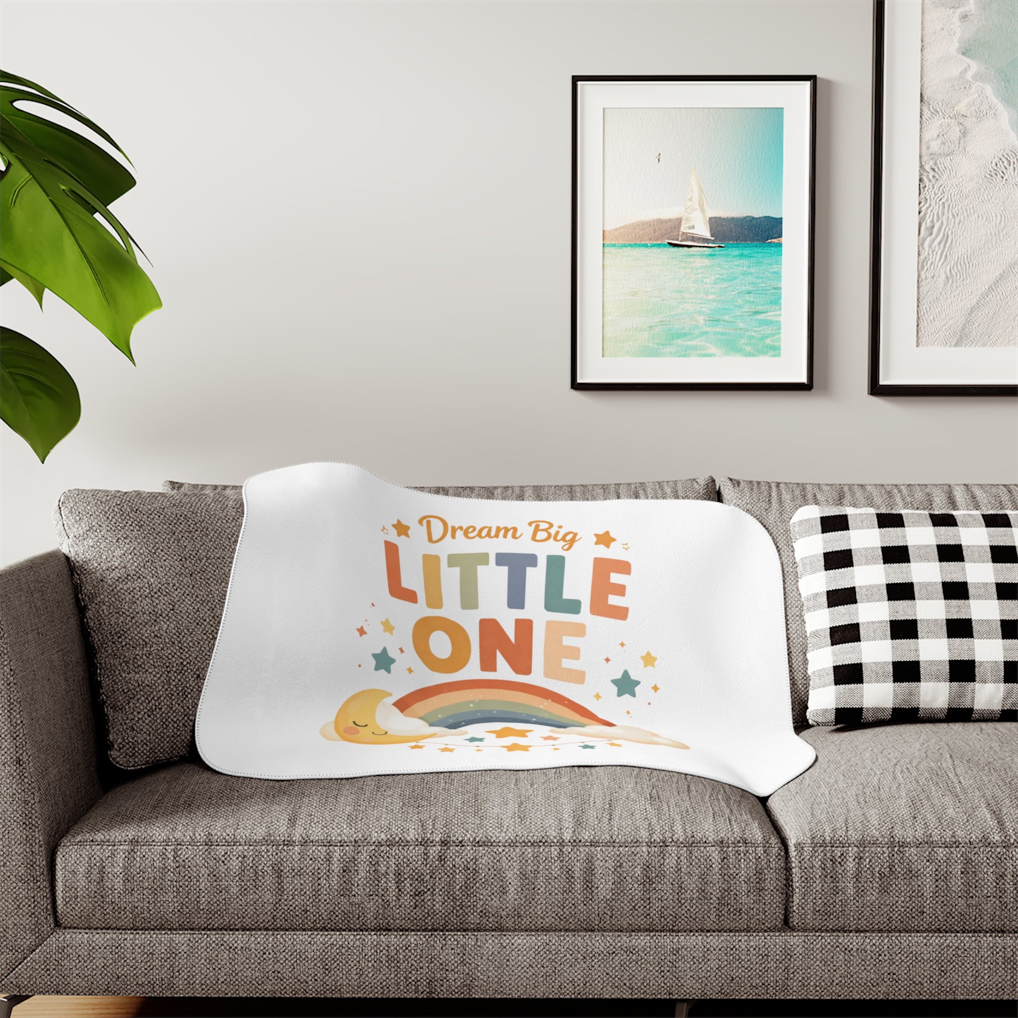 Dream Big Little One Sherpa Blanket — Baby Nursery Rainbow Throw