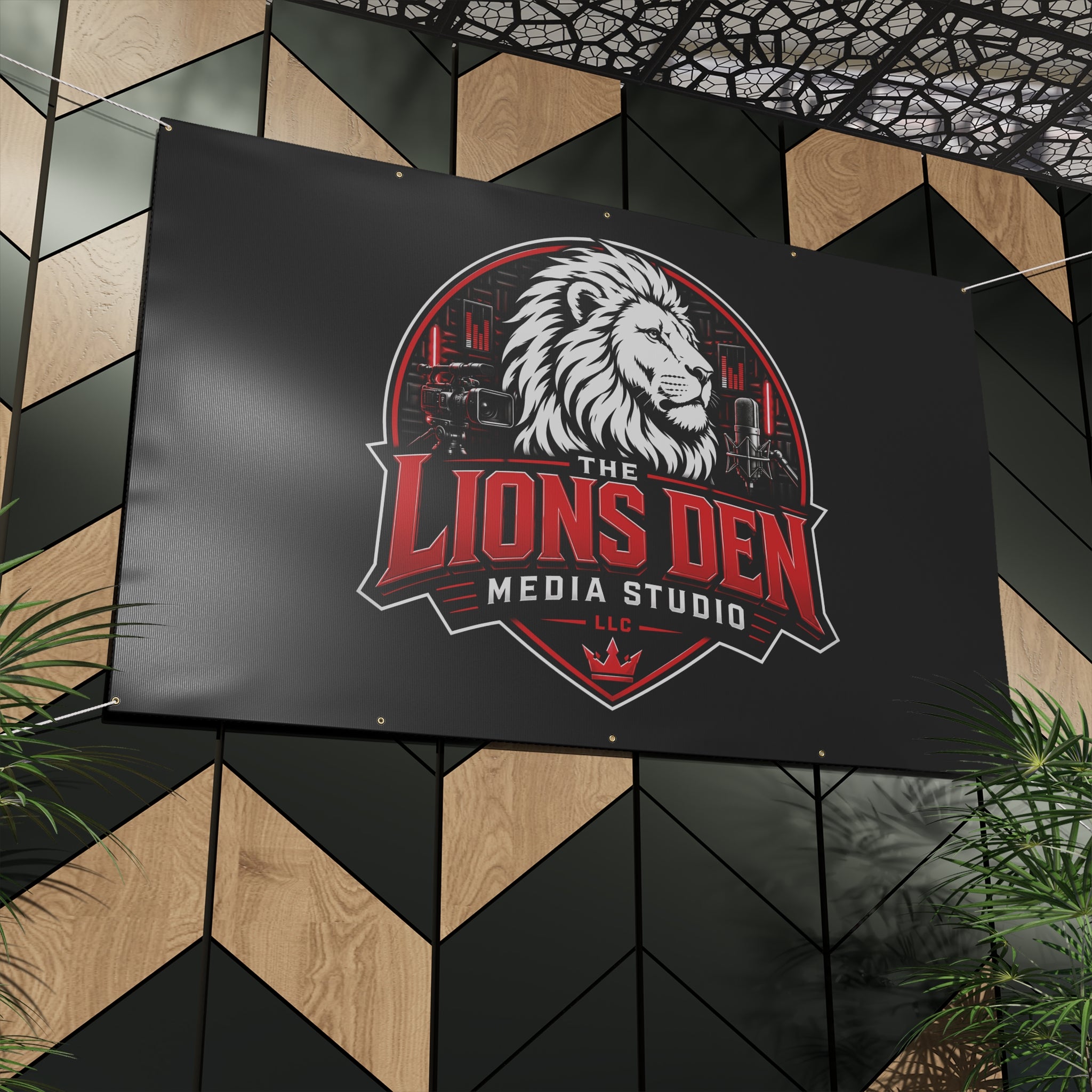 The Lions Den Media Studio Matte Banner
