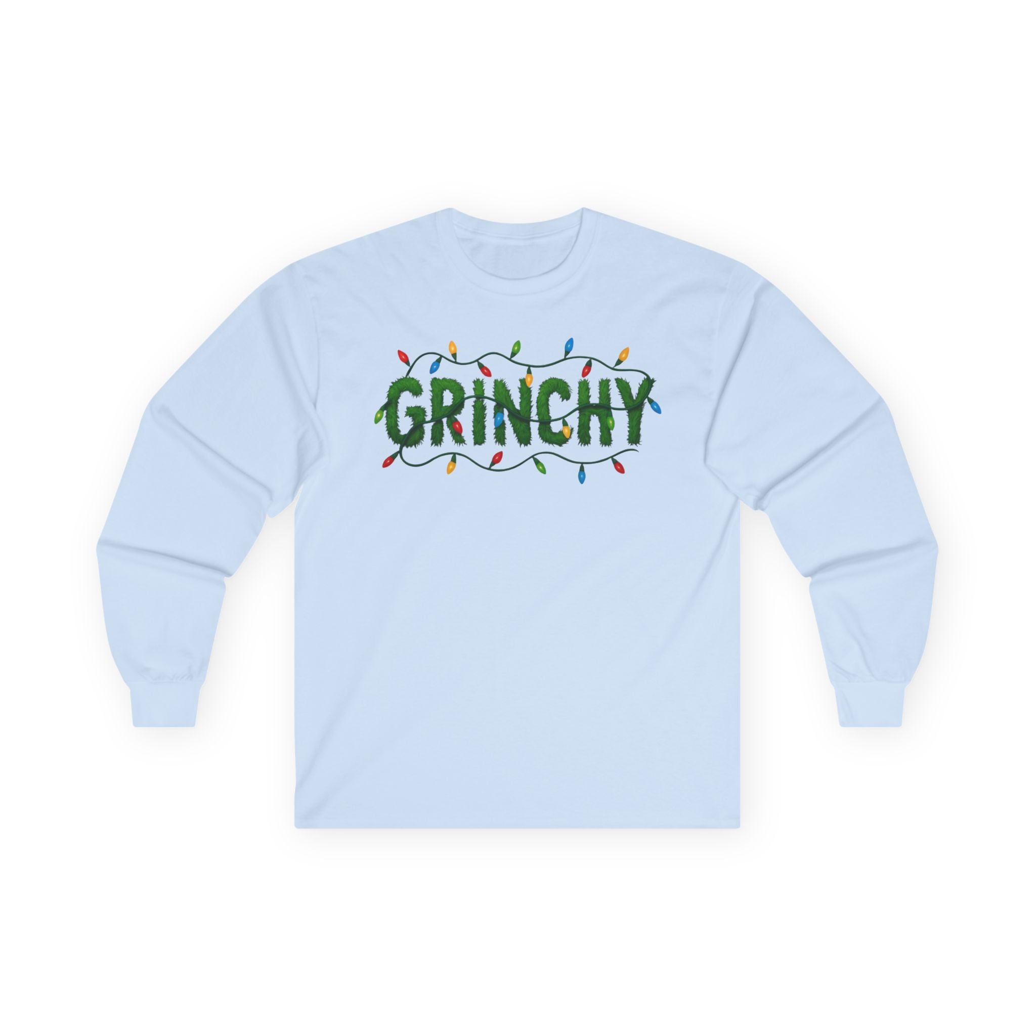 Grinchy Christmas Long Sleeve Tee — Holiday Lights Graphic