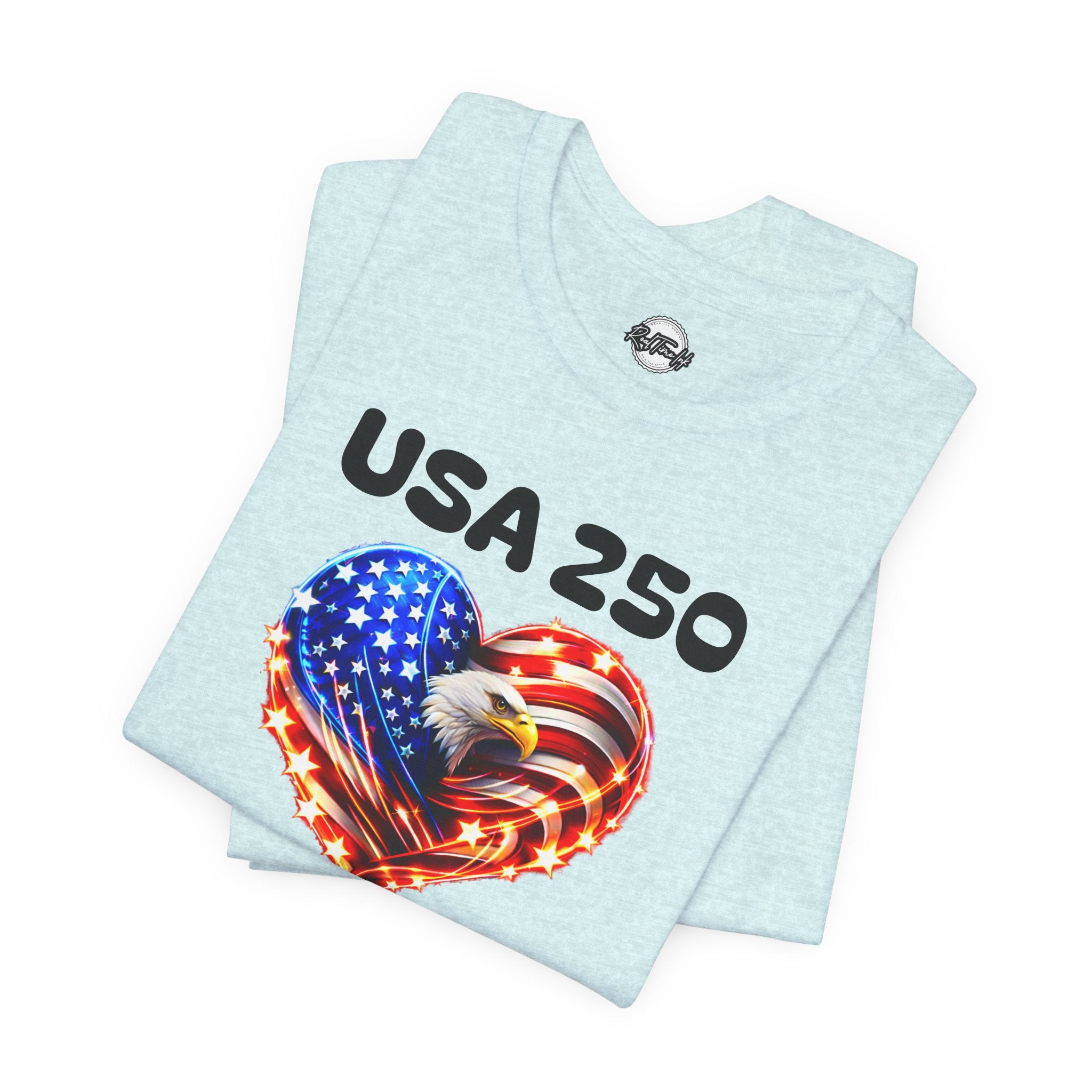 USA 250 Heart Flag T-Shirt — Patriotic Bald Eagle Tee for Independence Day